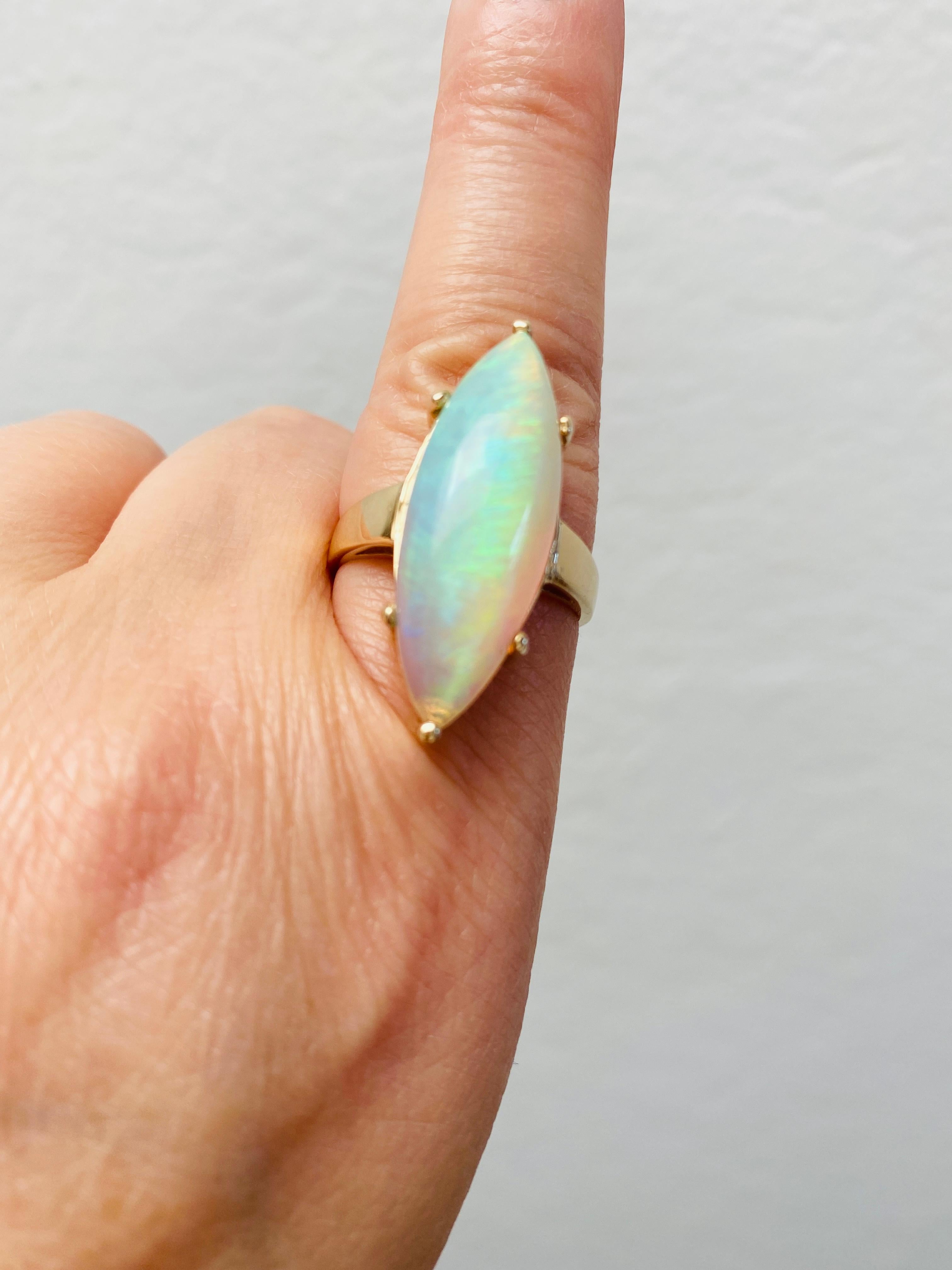Contemporary Large Marquise Cabochon Cut Natural Opal Cocktail Ring For Sale
