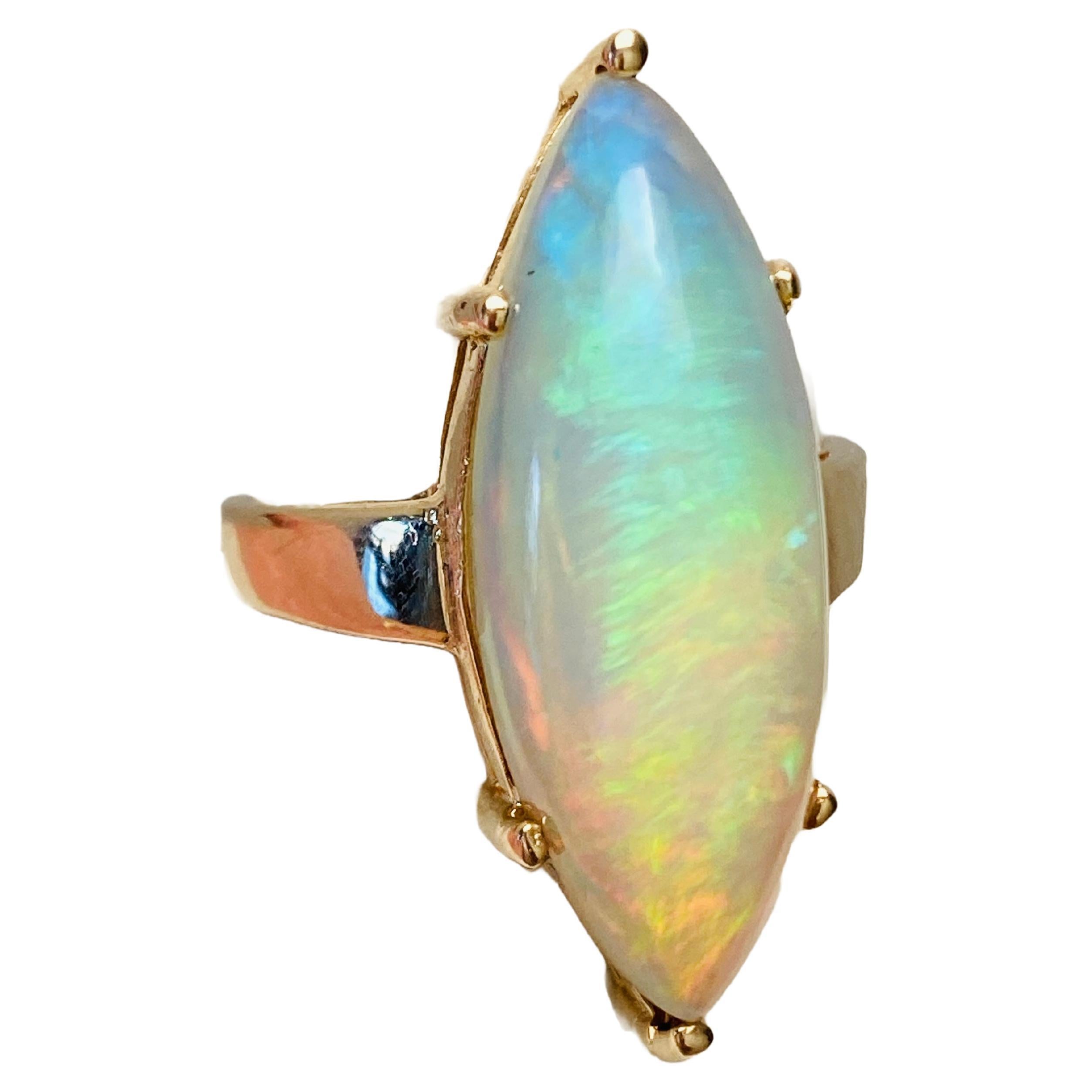 Large Marquise Cabochon Cut Natural Opal Cocktail Ring For Sale