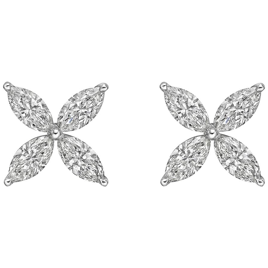 Large Marquise Diamond Flower Stud Earrings For Sale