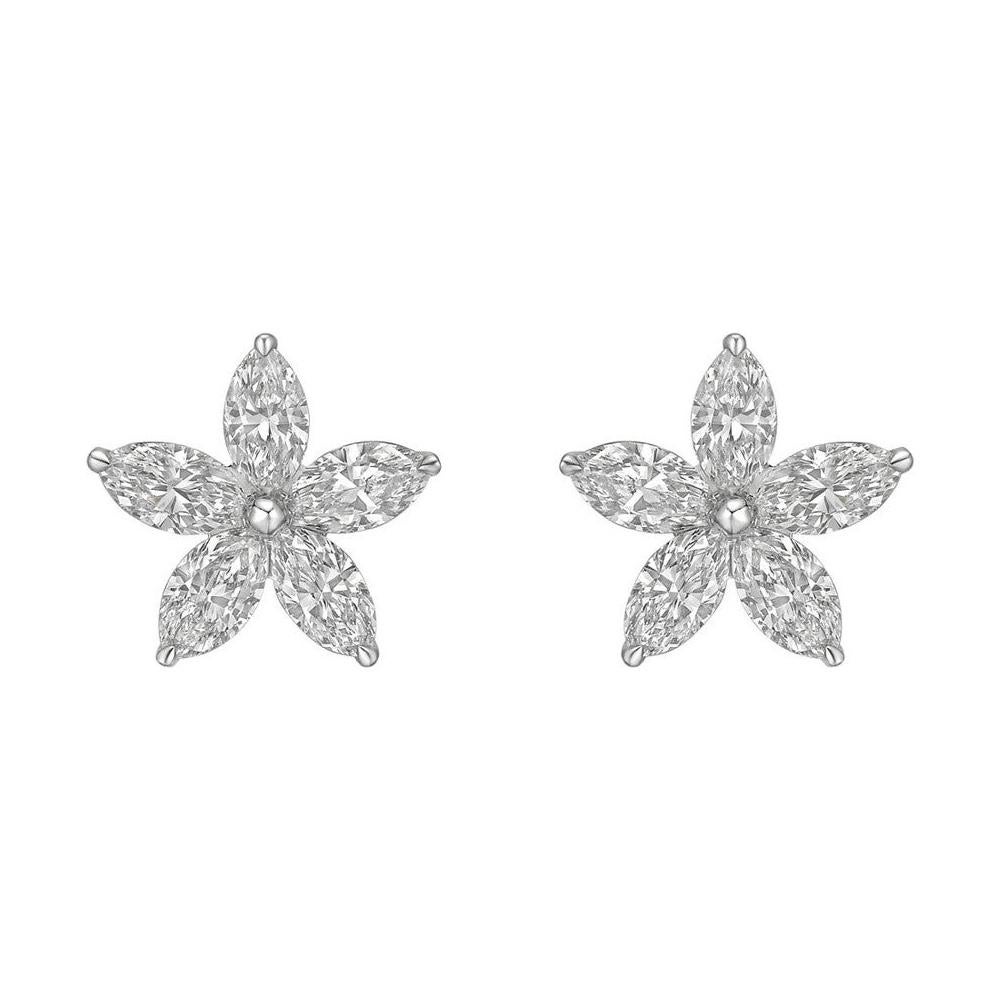 Large Marquise Diamond Flower Stud Earrings For Sale