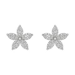 Large Marquise Diamond Flower Stud Earrings