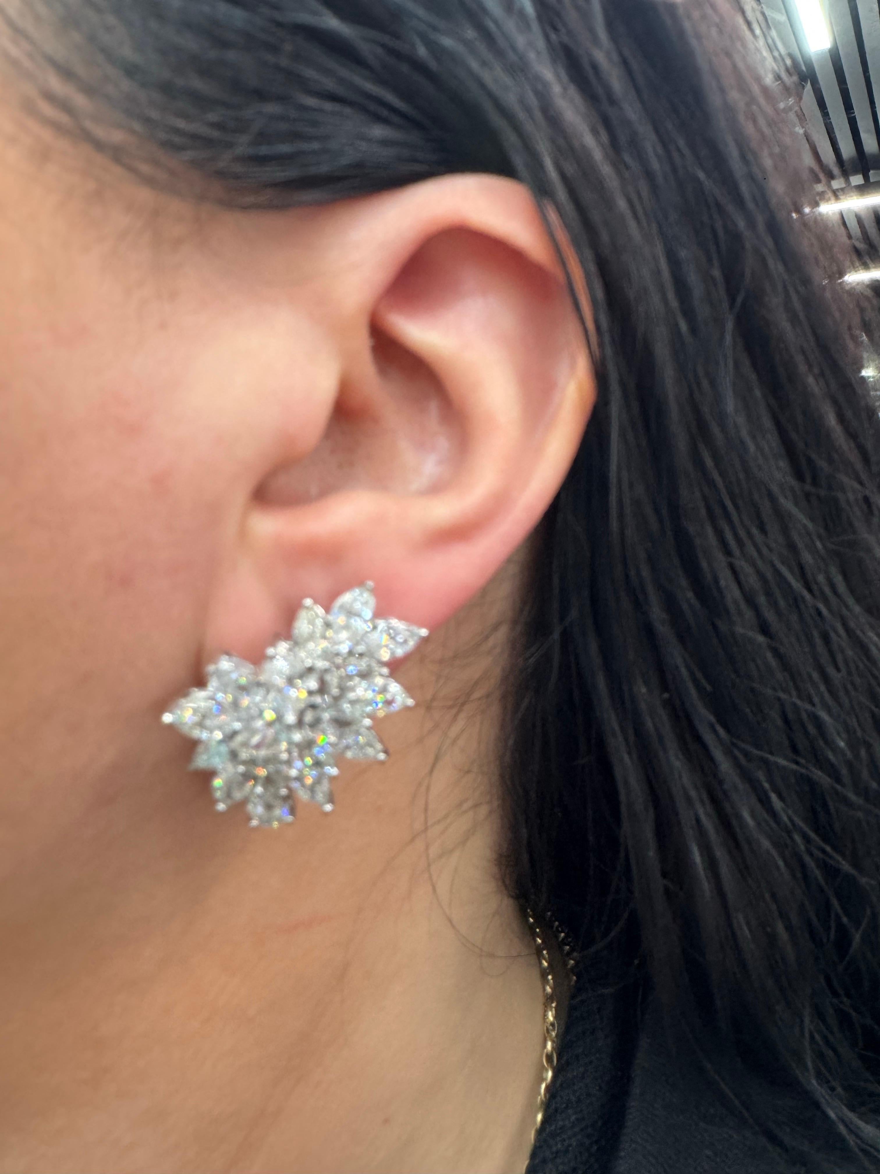 Contemporary Large Marquise Pear Shape Diamond Cluster Earrings 11.01 Carats 18KT F-G VS1-2 For Sale
