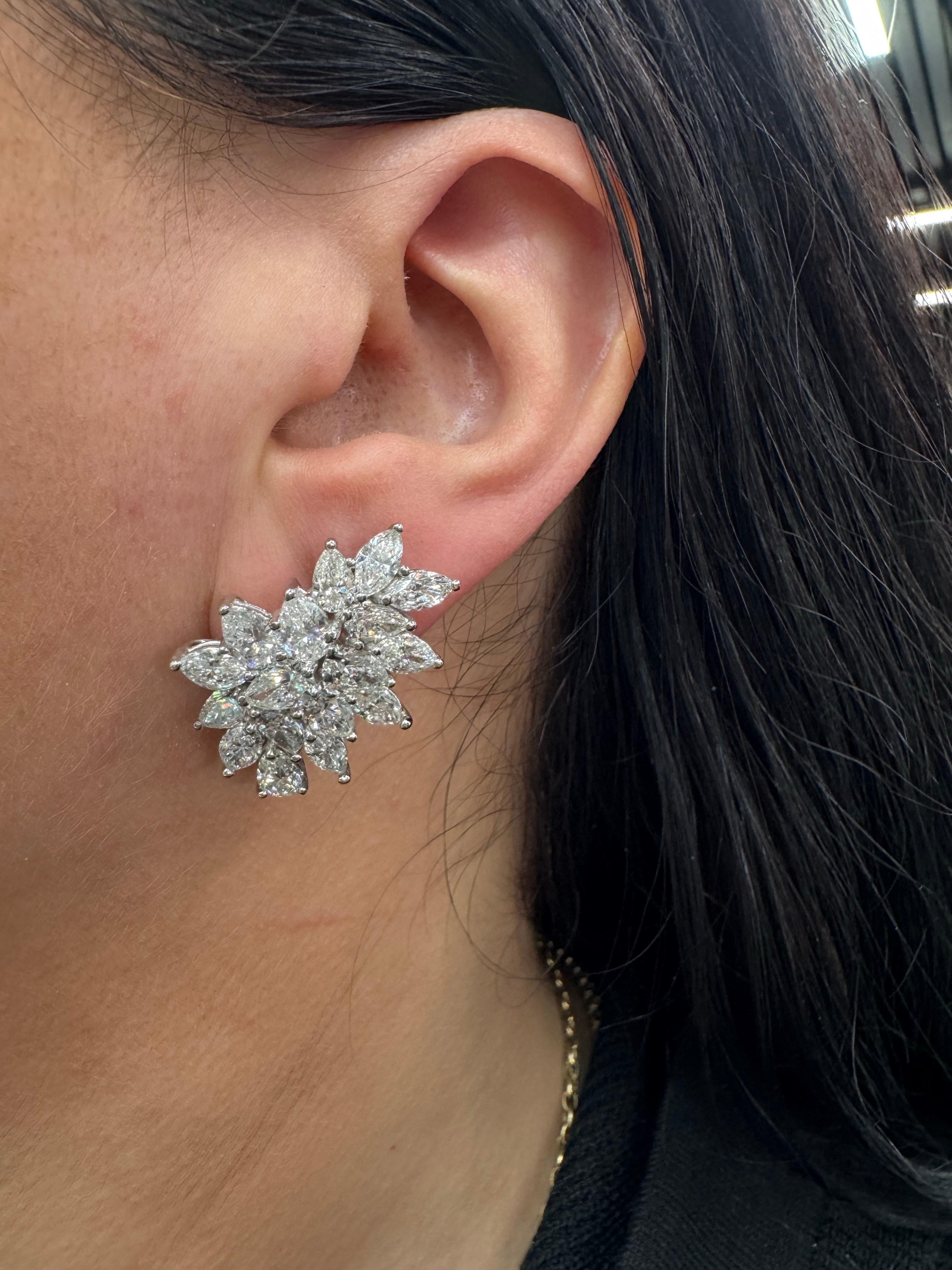Marquise Cut Large Marquise Pear Shape Diamond Cluster Earrings 11.01 Carats 18KT F-G VS1-2 For Sale