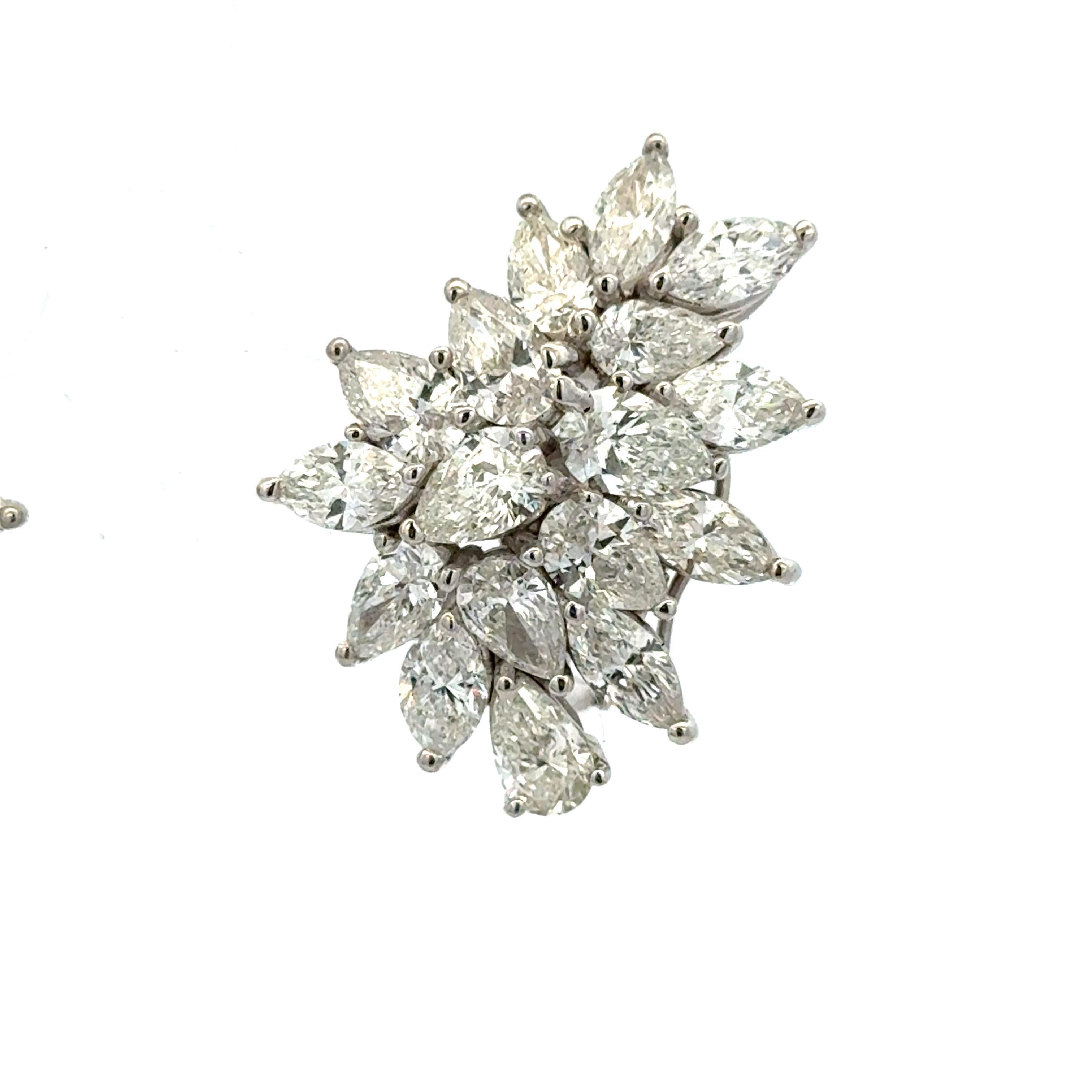 Large Marquise Pear Shape Diamond Cluster Earrings 11.01 Carats 18KT F-G VS1-2 In New Condition For Sale In New York, NY