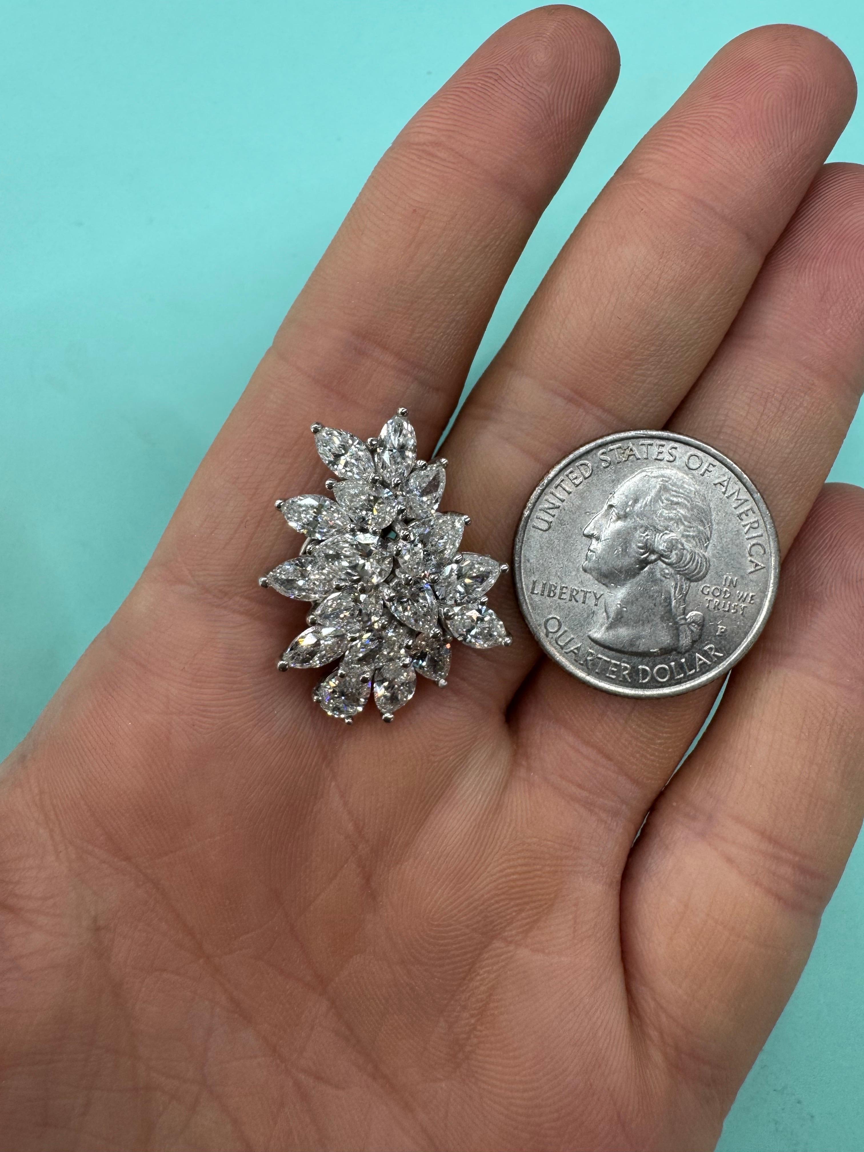 Women's Large Marquise Pear Shape Diamond Cluster Earrings 11.01 Carats 18KT F-G VS1-2 For Sale