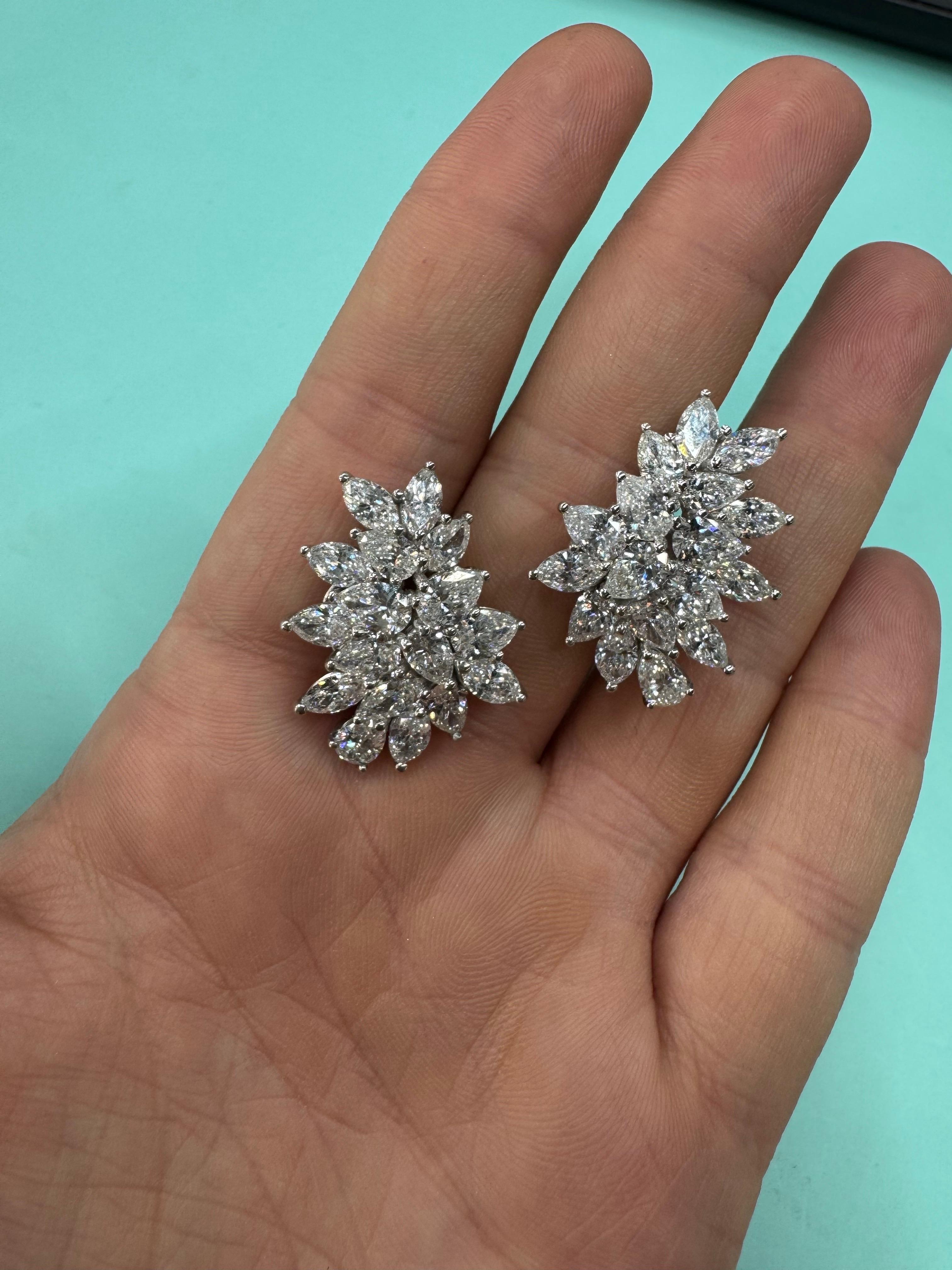 Large Marquise Pear Shape Diamond Cluster Earrings 11.01 Carats 18KT F-G VS1-2 For Sale 1