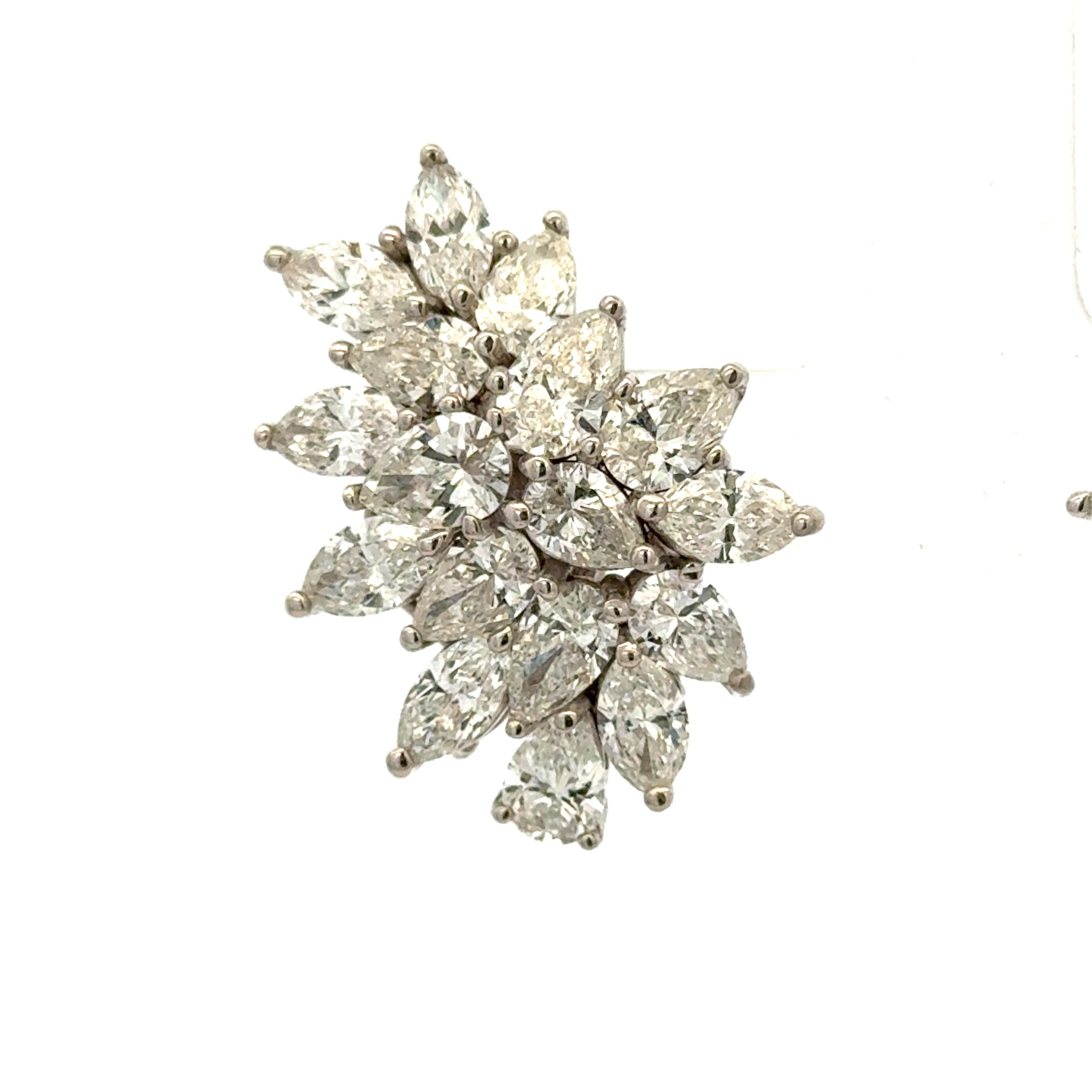 Large Marquise Pear Shape Diamond Cluster Earrings 11.01 Carats 18KT F-G VS1-2 For Sale 2