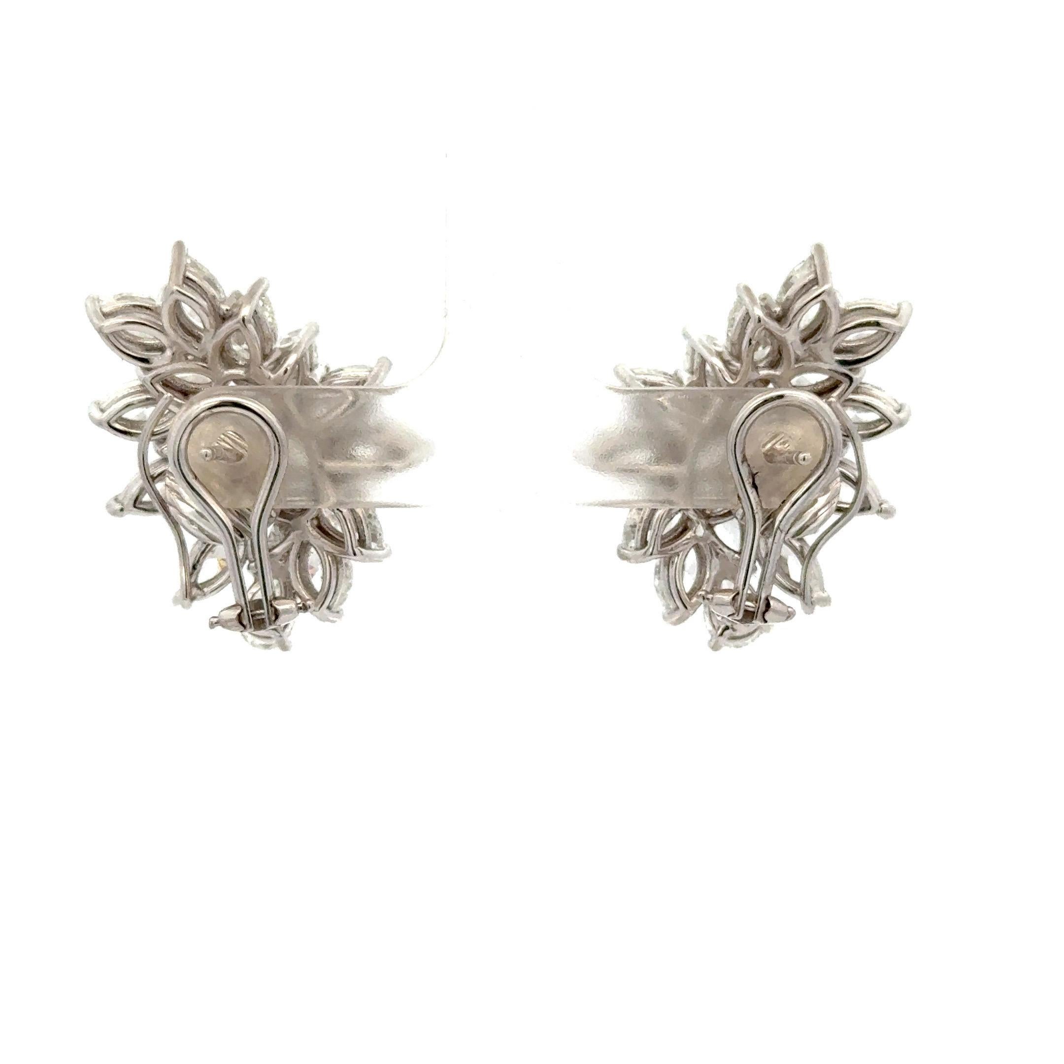 Large Marquise Pear Shape Diamond Cluster Earrings 11.01 Carats 18KT F-G VS1-2 For Sale 3
