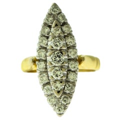 Large Marquise Shape Diamond-Paved Cocktail Large Cluster 18 Karat Gold Ring