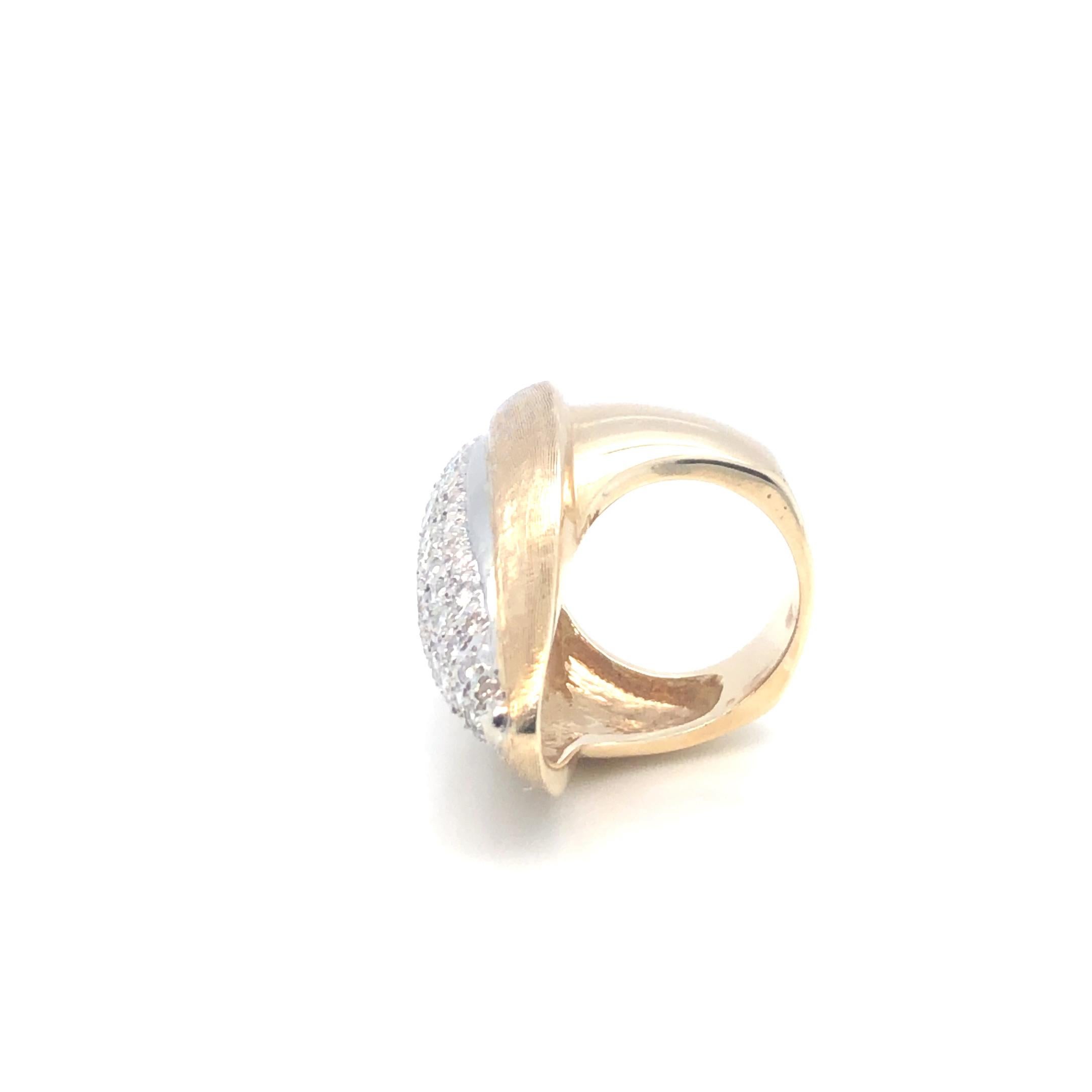 Marquise Cut Large Marquise Shape Ring With Textured Border and Diamonds 14K Yellow Gold For Sale