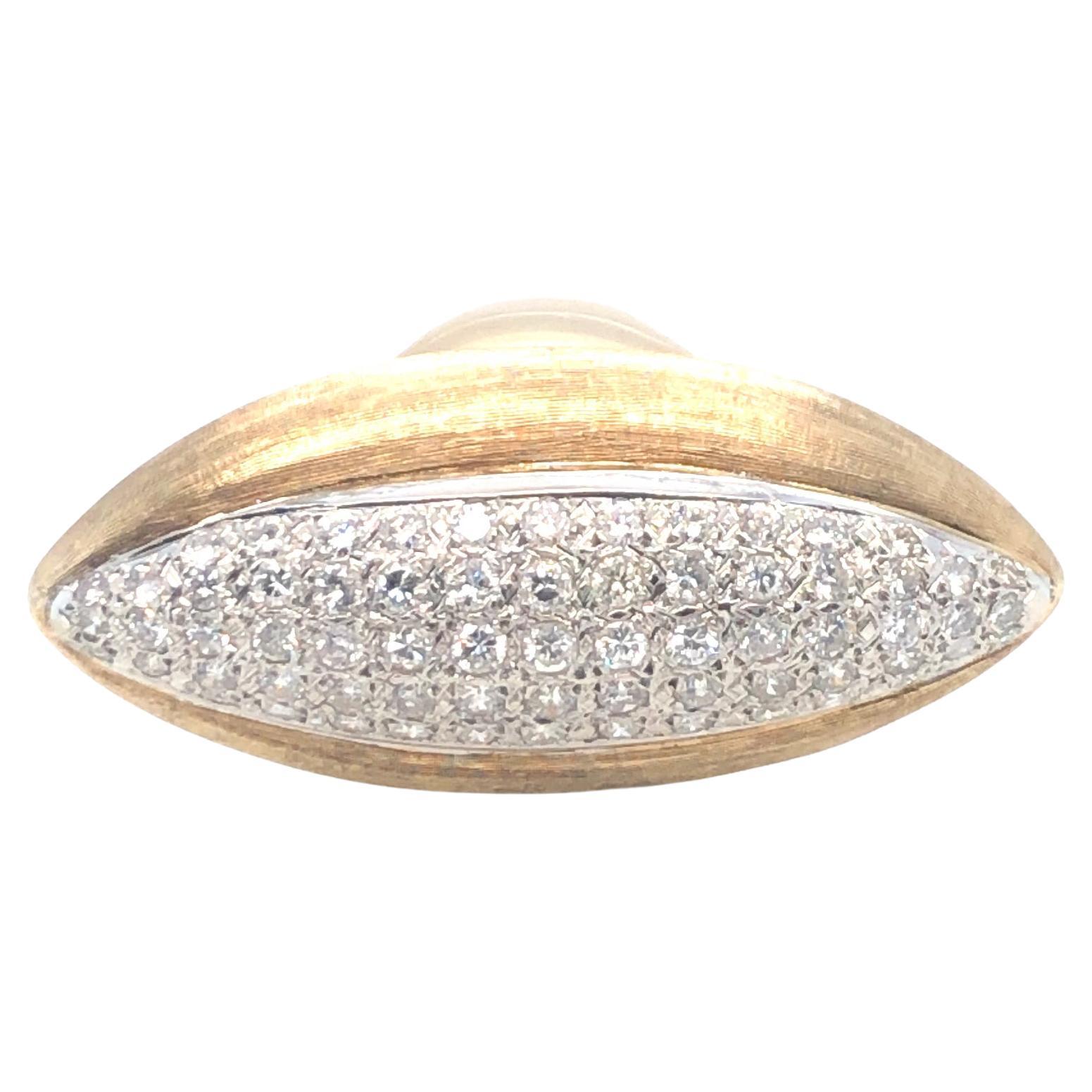 Large Marquise Shape Ring With Textured Border and Diamonds 14K Yellow Gold For Sale