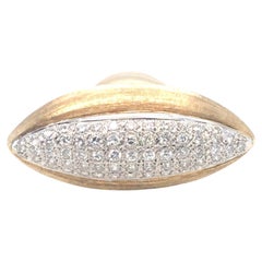 Large Marquise Shape Ring With Textured Border and Diamonds 14K Yellow Gold