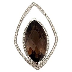 Large Marquise Smoky Quartz & Natural 6CT Diamond Pave 14K White Gold Pendant