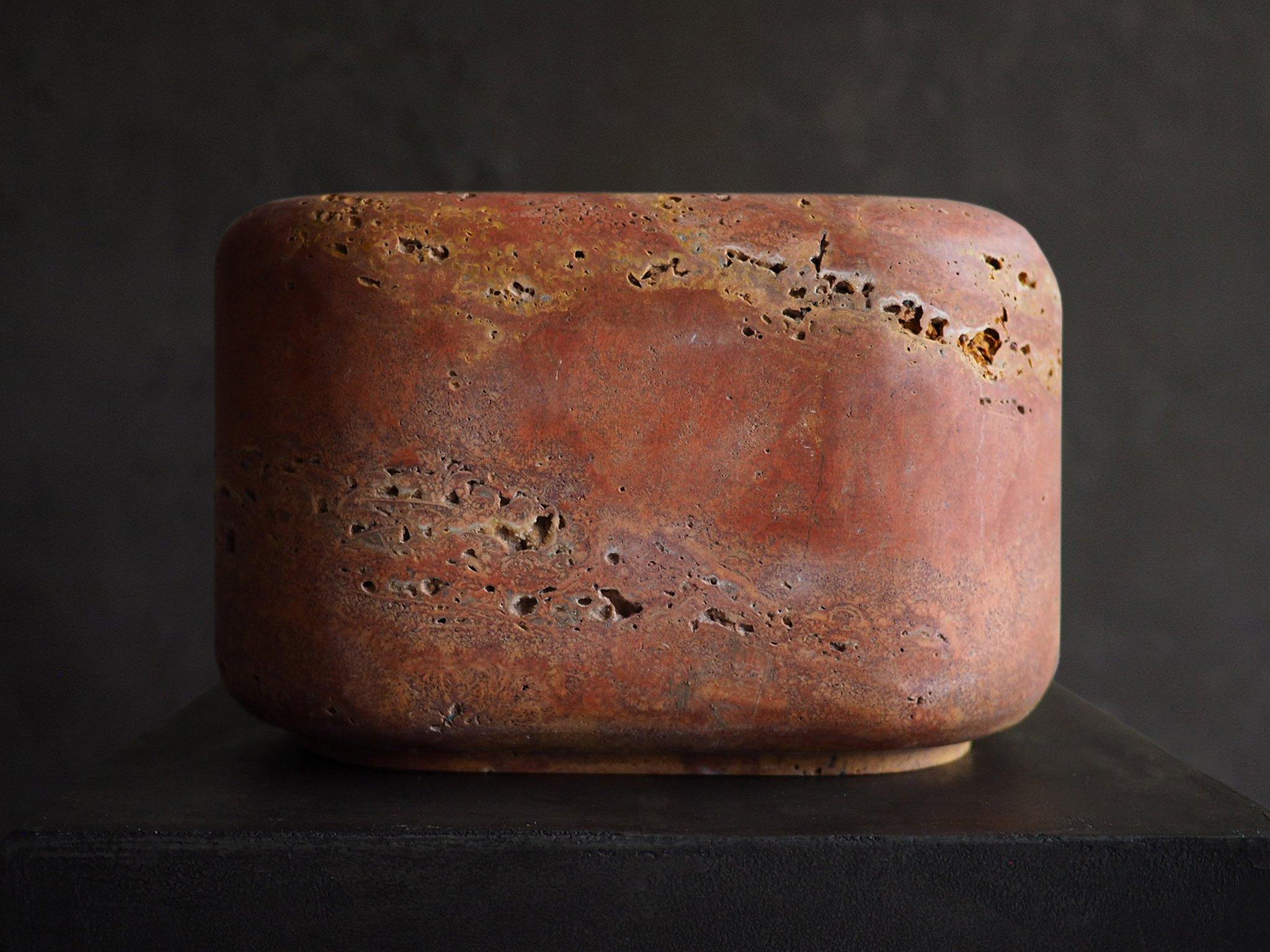 Red Travertine Vessel, Large Marshmallow by Brendan Tadler In New Condition For Sale In Melville, NY