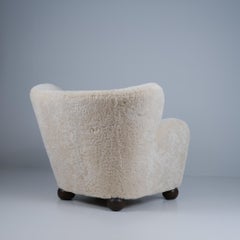 Large Märta Blomstedt Aulanko Armchair in Moonlight Natural Sheepskin, 1940s