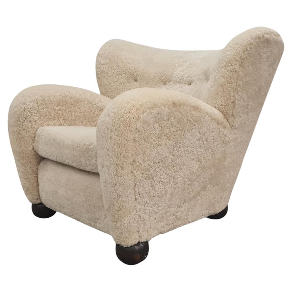 Large Märta Blomstedt Aulanko Armchair in Moonlight Natural Sheepskin, 1940s