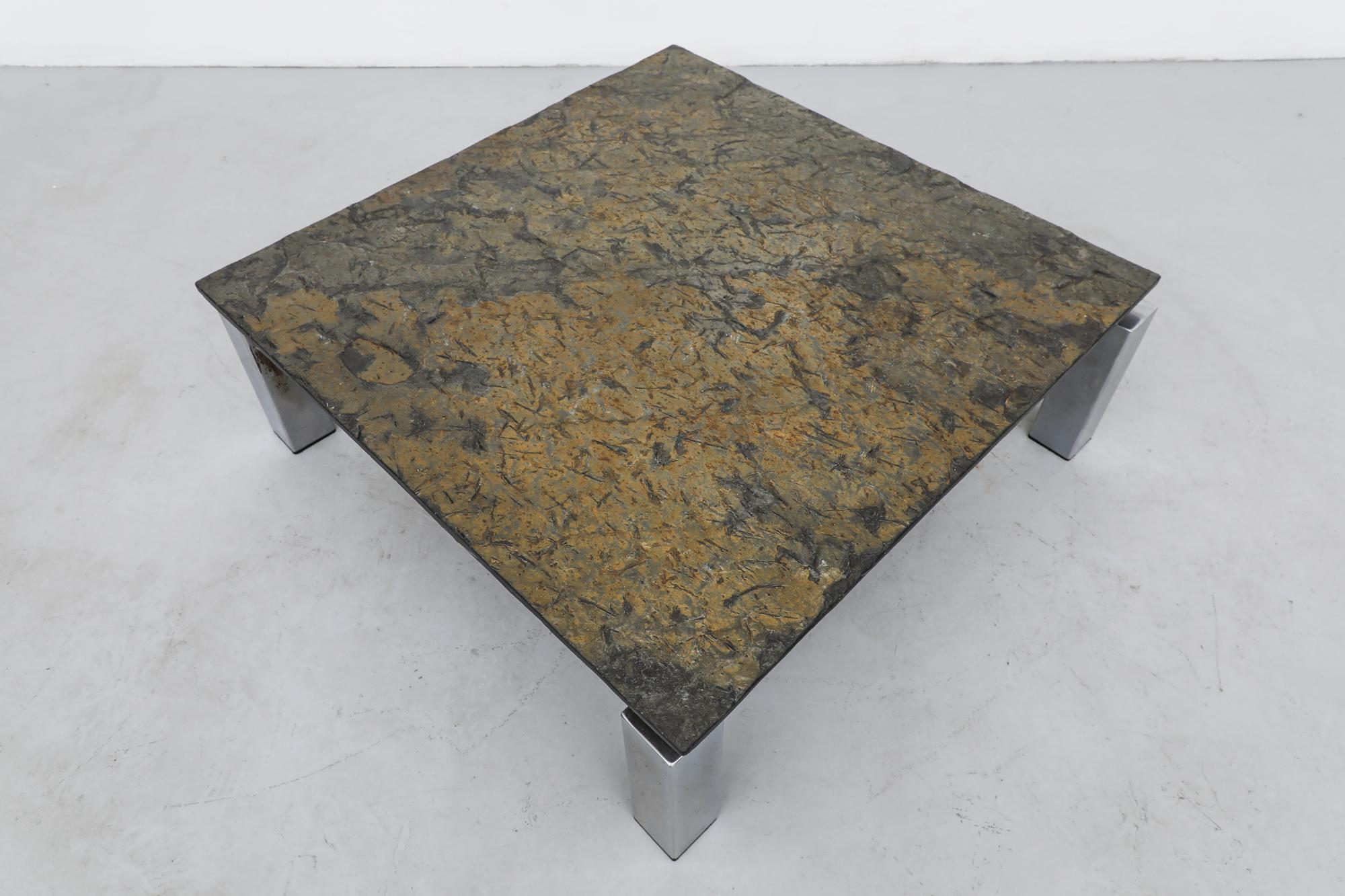 Magnifique table basse flottante de style Martin Visser avec base chromée en vente 3