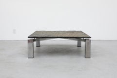 Martin Visser Style Großer schwebender Couchtisch mit Schieferplatte und Chromfuß