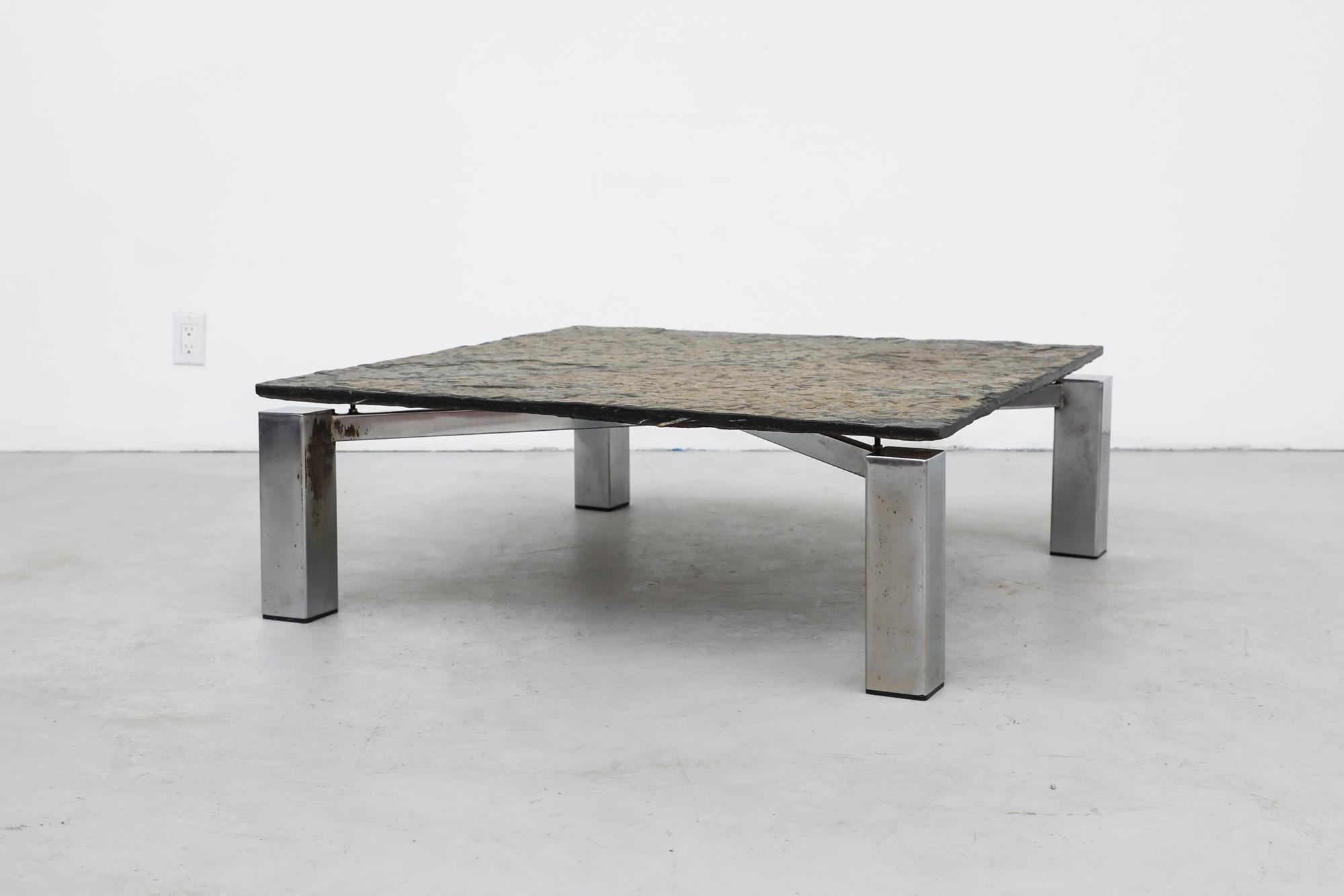 Dutch Gorgeous Martin Visser Style Large Floating Slate Top Coffee Table w Chrome Base For Sale