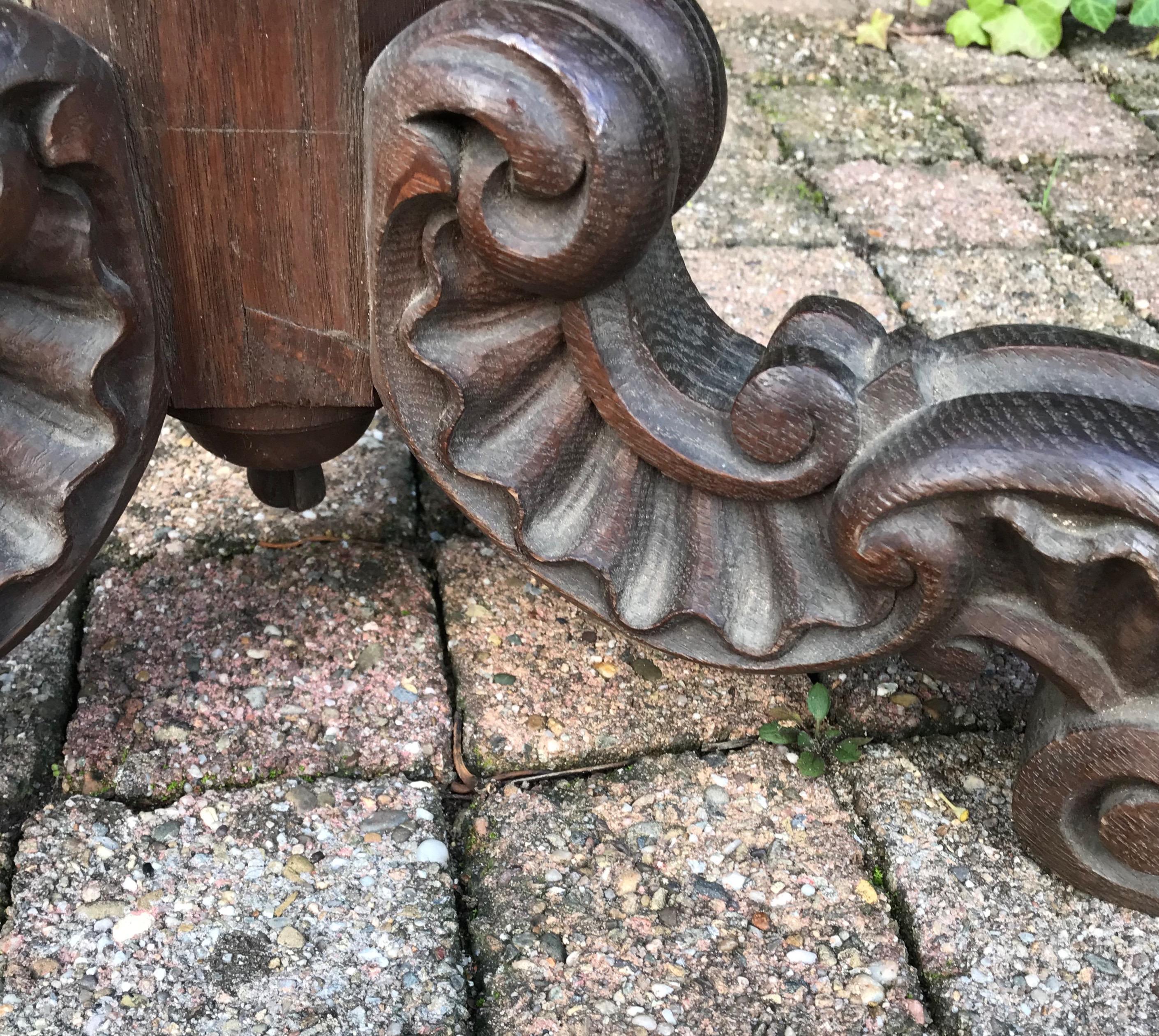 Large & Marvelous Pair of Handcrafted Oak Gueridon Flower Tables, Pedestals For Sale 4