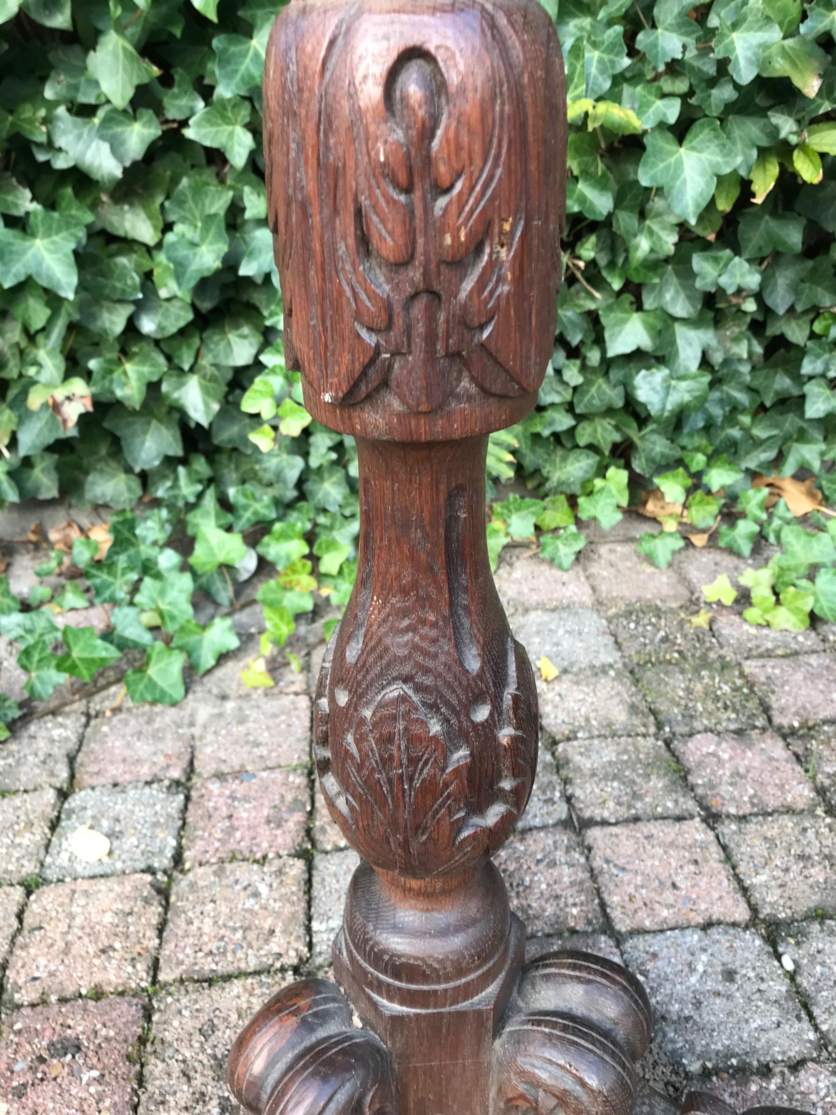 Large & Marvelous Pair of Handcrafted Oak Gueridon Flower Tables, Pedestals For Sale 5