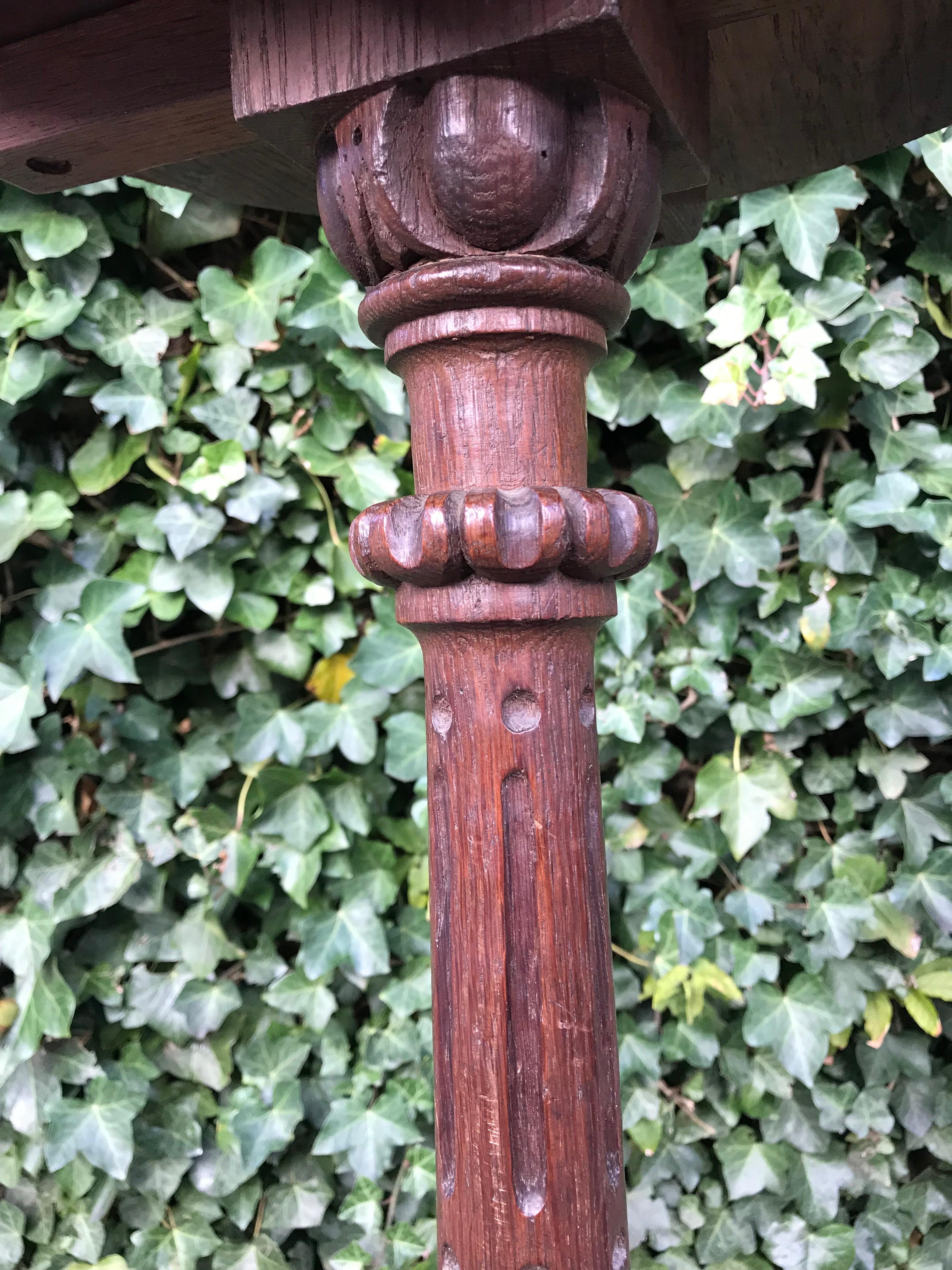 Large & Marvelous Pair of Handcrafted Oak Gueridon Flower Tables, Pedestals For Sale 6