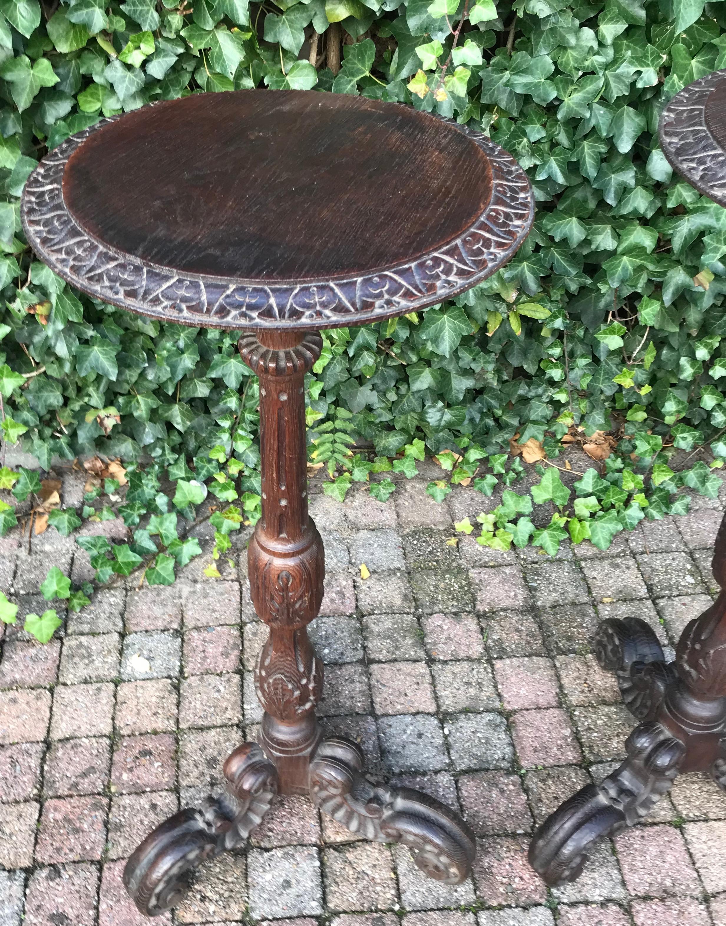 Large & Marvelous Pair of Handcrafted Oak Gueridon Flower Tables, Pedestals For Sale 8