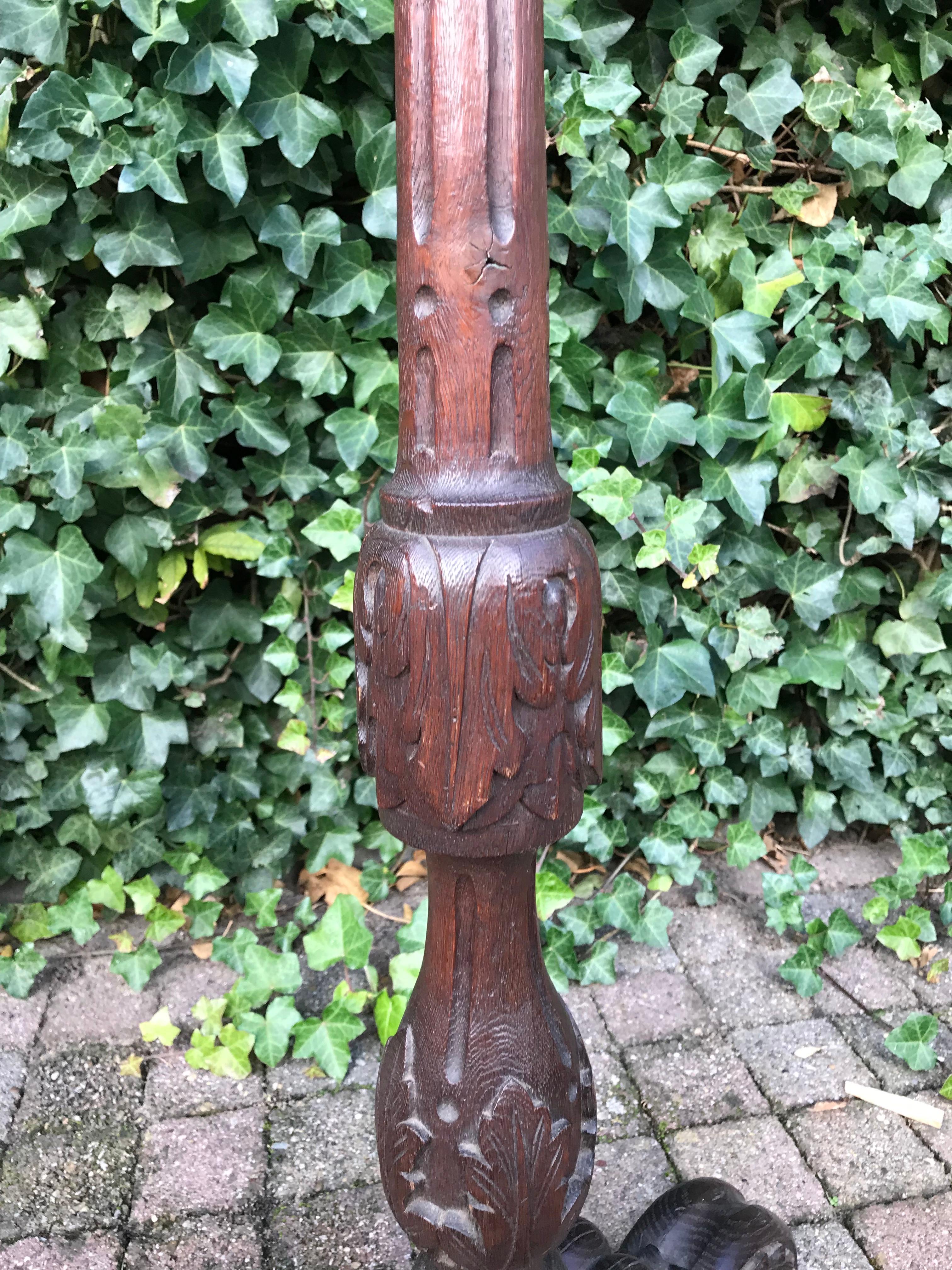 Large & Marvelous Pair of Handcrafted Oak Gueridon Flower Tables, Pedestals For Sale 2