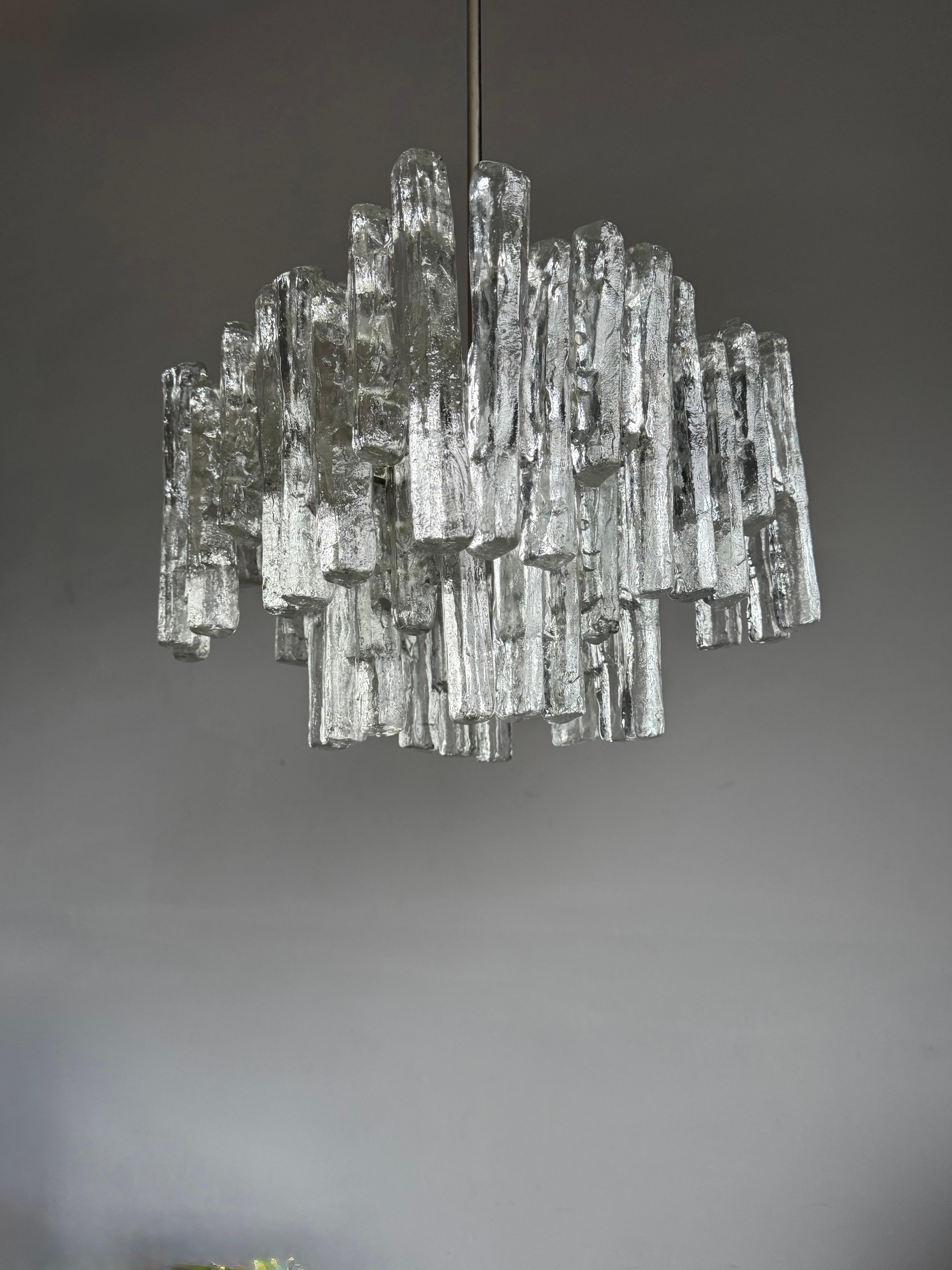 Large & Marvelous Shape Austria Kalmar Chandelier Iced Murano Glass & Nickel For Sale 3