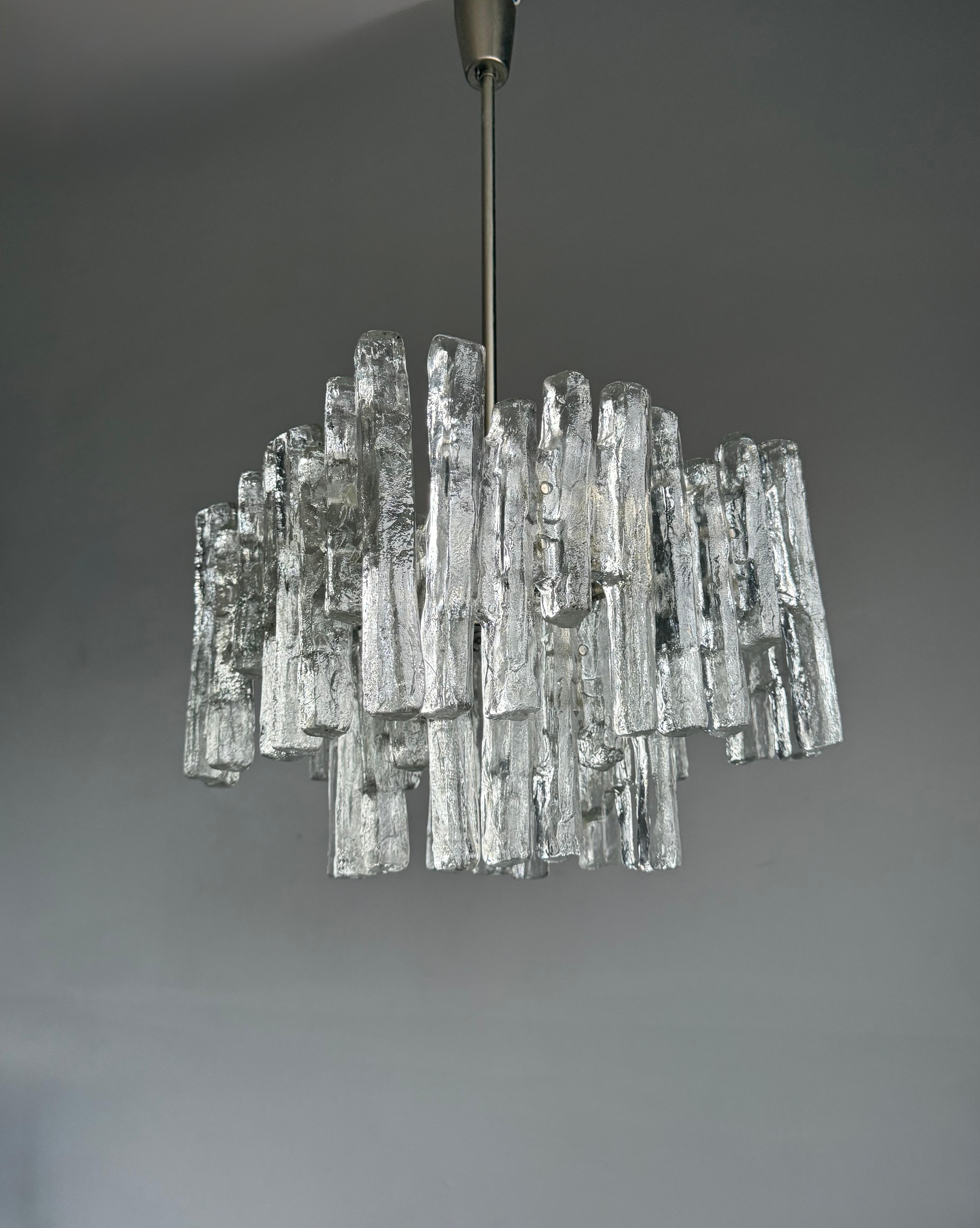 Large & Marvelous Shape Austria Kalmar Chandelier Iced Murano Glass & Nickel For Sale 4