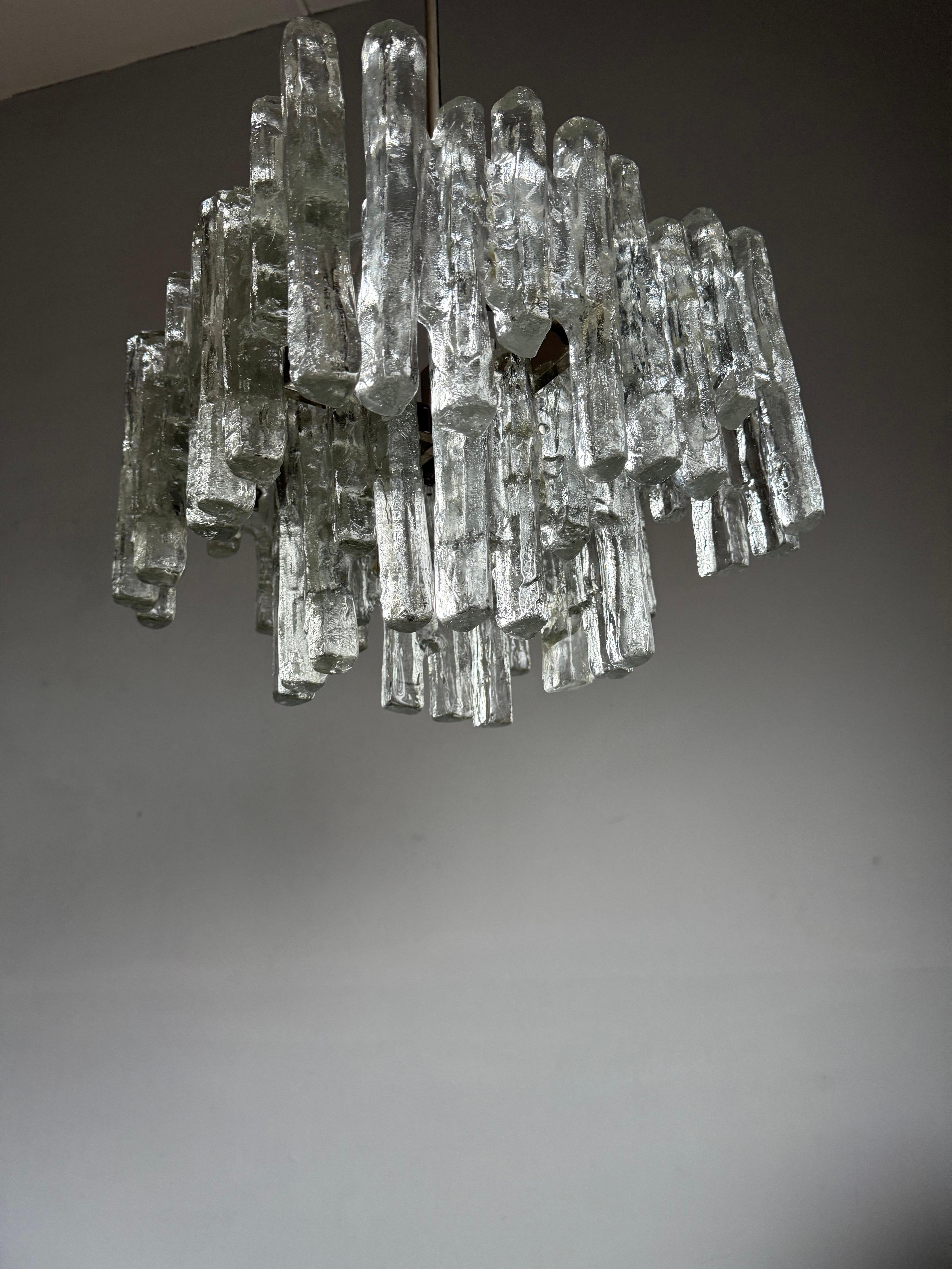 Large & Marvelous Shape Austria Kalmar Chandelier Iced Murano Glass & Nickel For Sale 5
