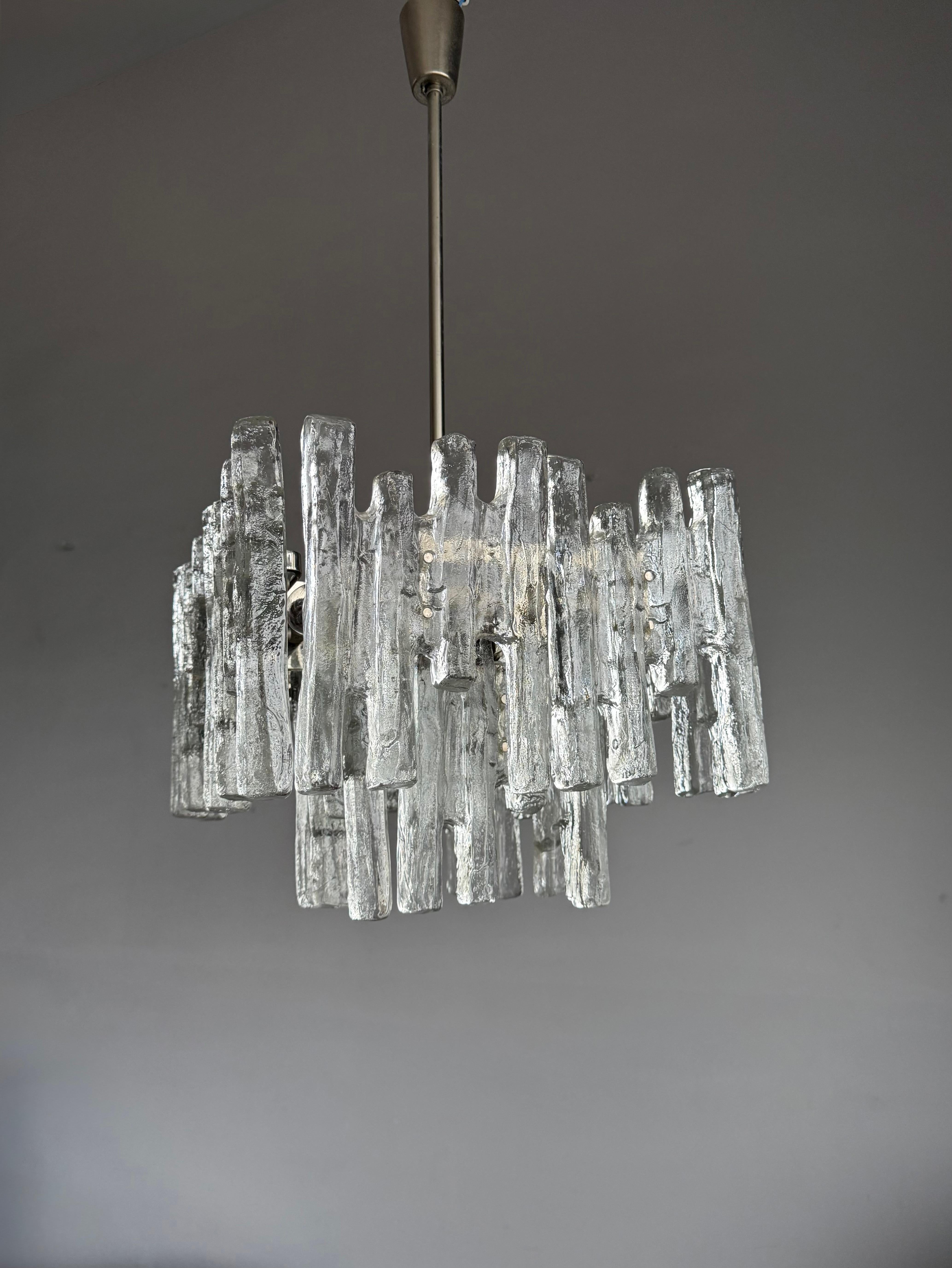 Large & Marvelous Shape Austria Kalmar Chandelier Iced Murano Glass & Nickel For Sale 6