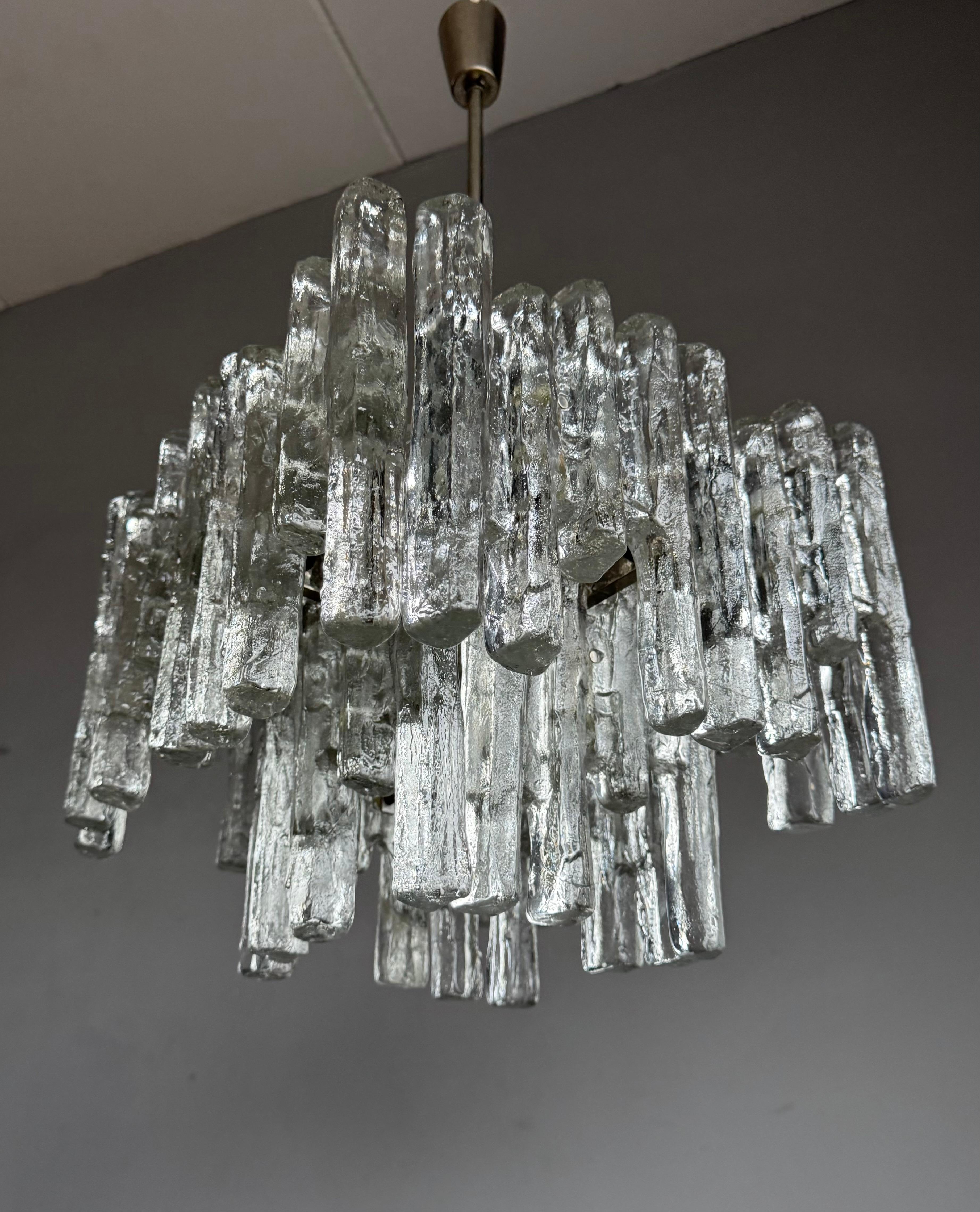 Large & Marvelous Shape Austria Kalmar Chandelier Iced Murano Glass & Nickel For Sale 7