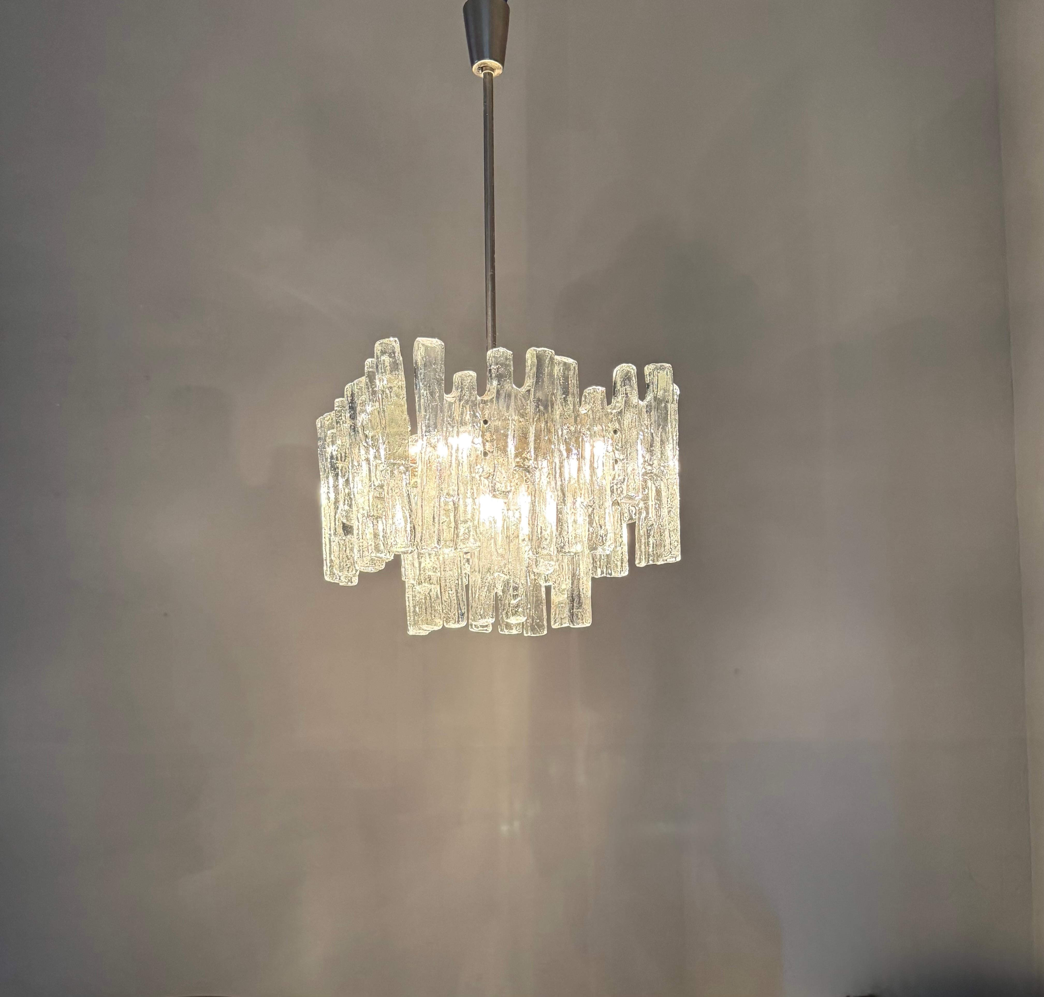 Large & Marvelous Shape Austria Kalmar Chandelier Iced Murano Glass & Nickel For Sale 10