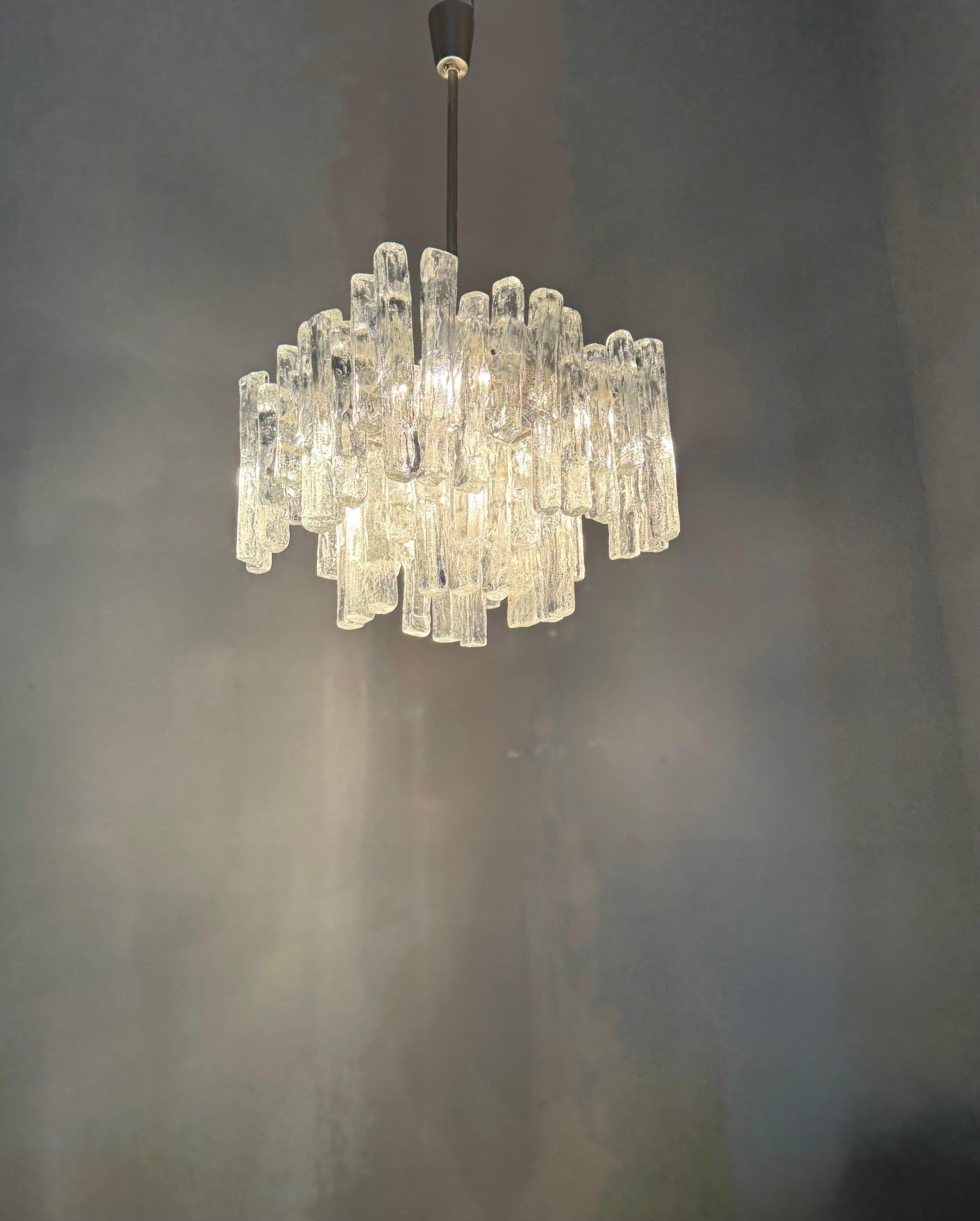 Large & Marvelous Shape Austria Kalmar Chandelier Iced Murano Glass & Nickel For Sale 11