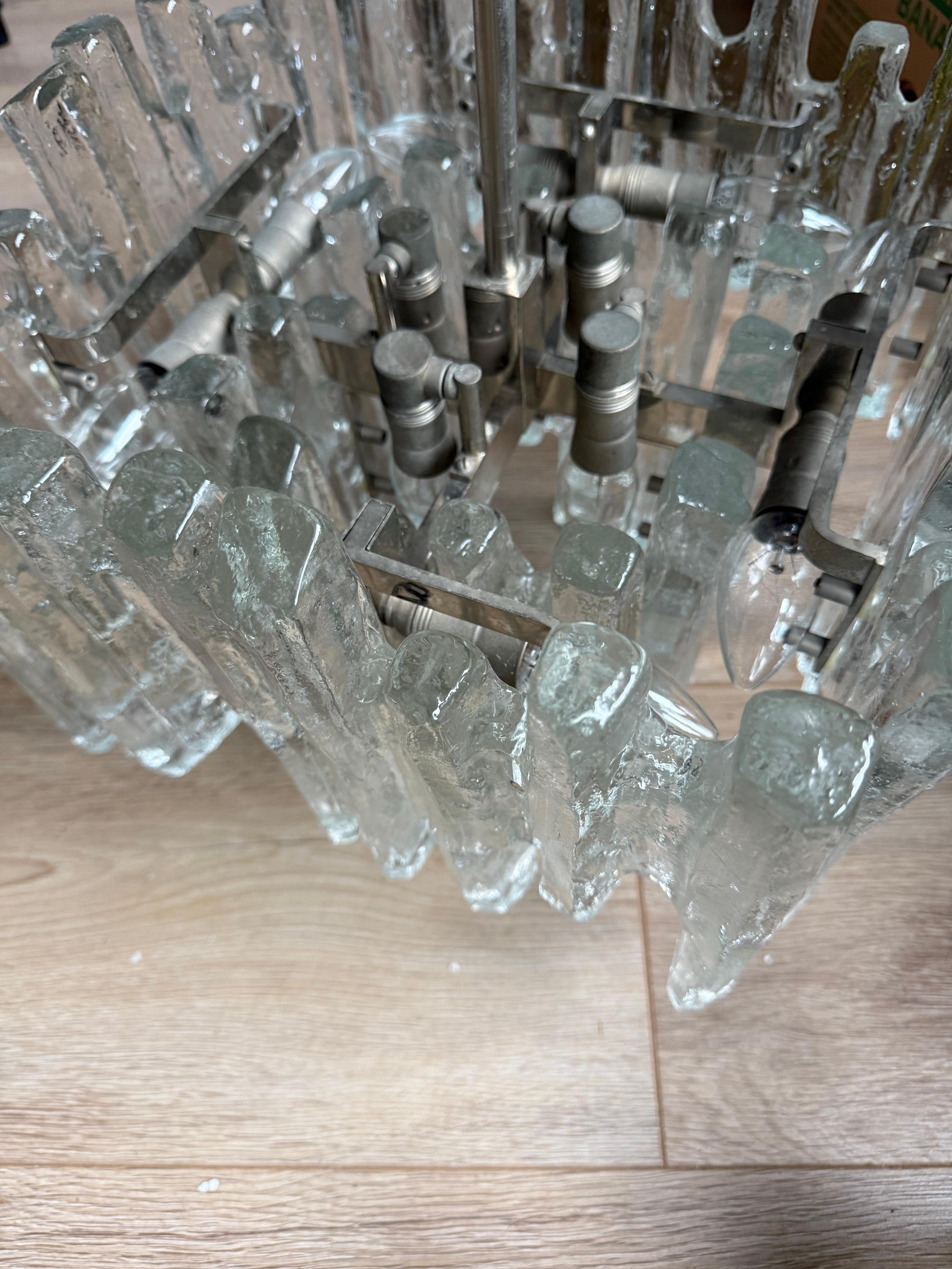 Large & Marvelous Shape Austria Kalmar Chandelier Iced Murano Glass & Nickel For Sale 13
