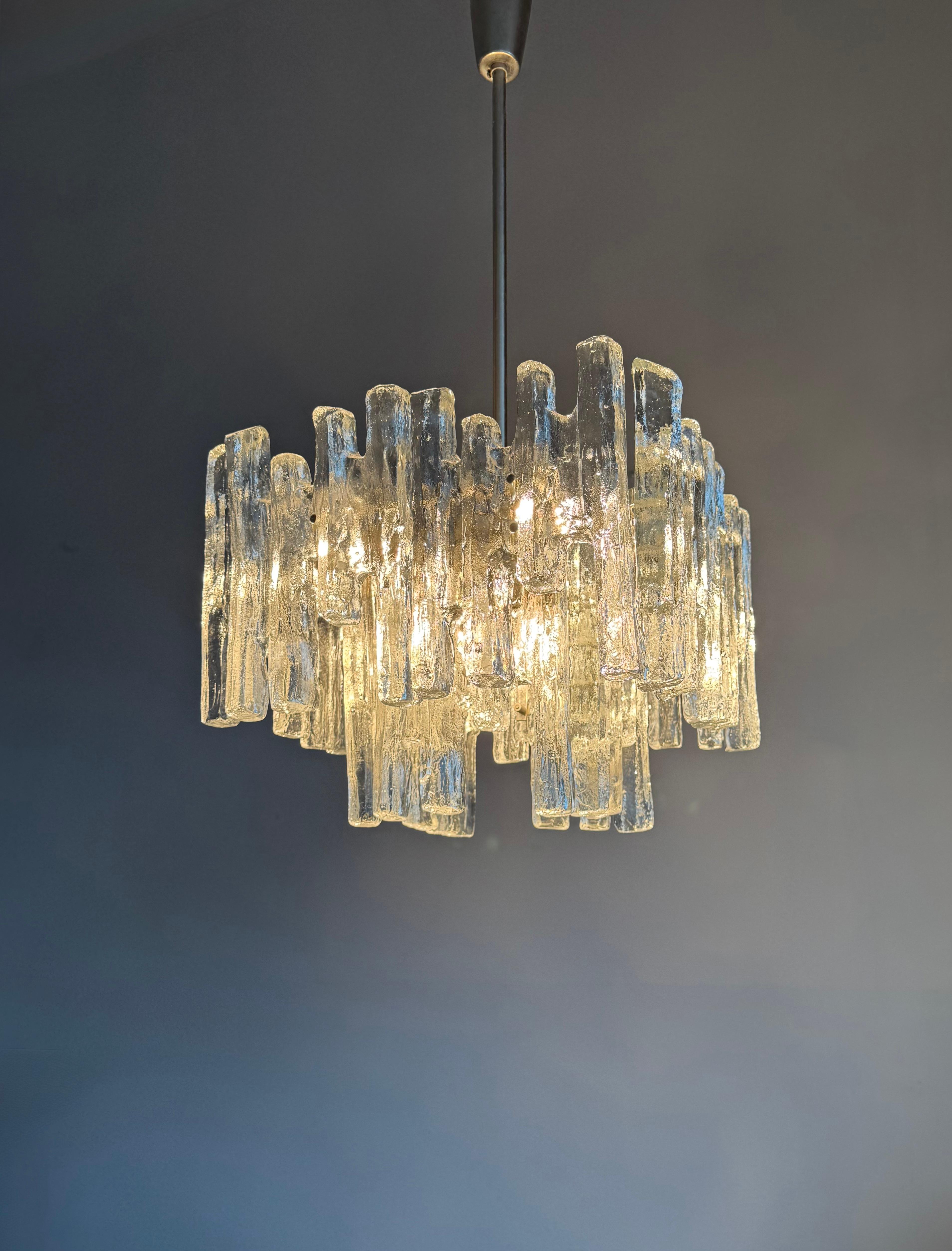 Austrian Large & Marvelous Shape Austria Kalmar Chandelier Iced Murano Glass & Nickel For Sale