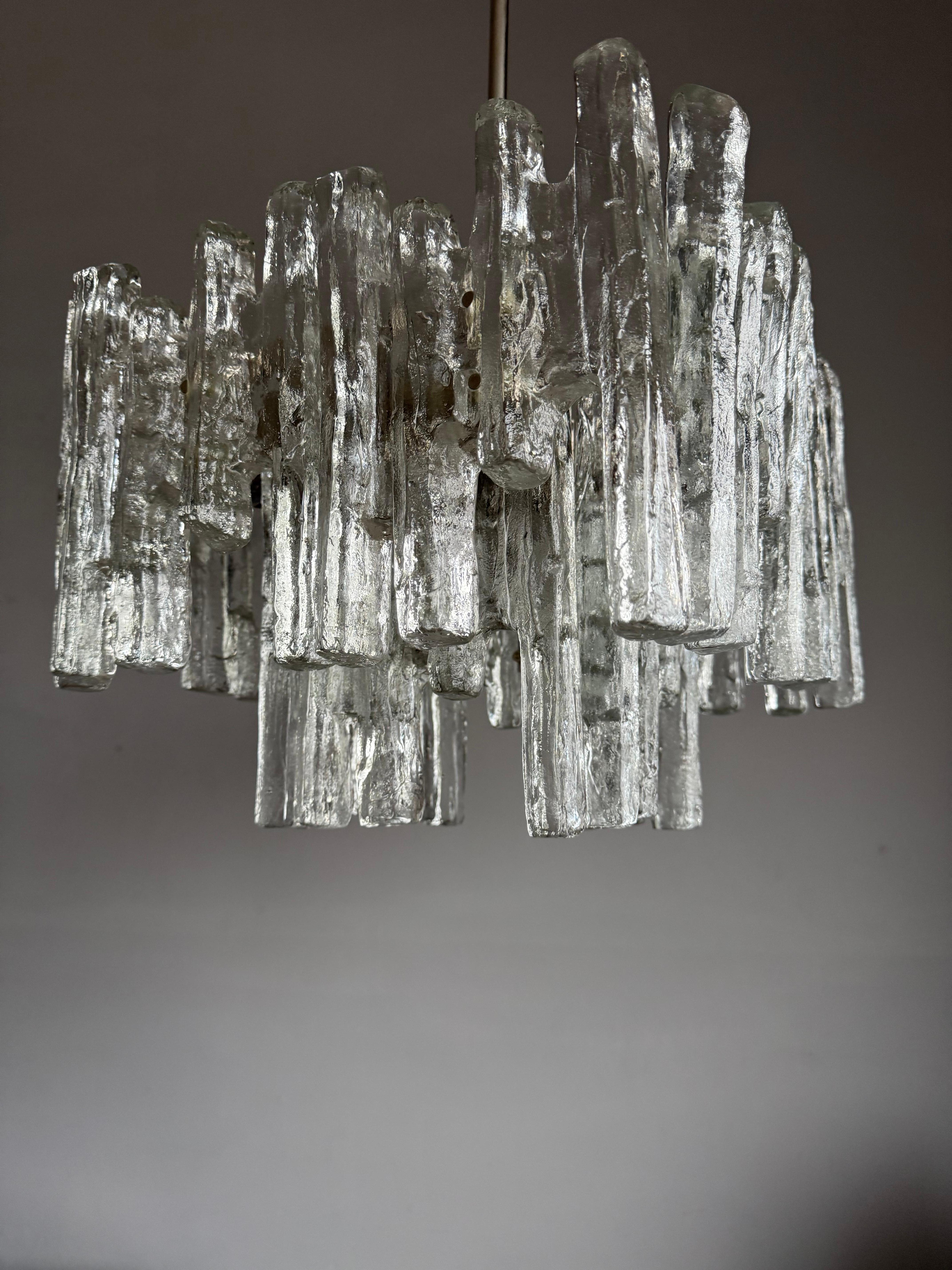 Hand-Crafted Large & Marvelous Shape Austria Kalmar Chandelier Iced Murano Glass & Nickel For Sale