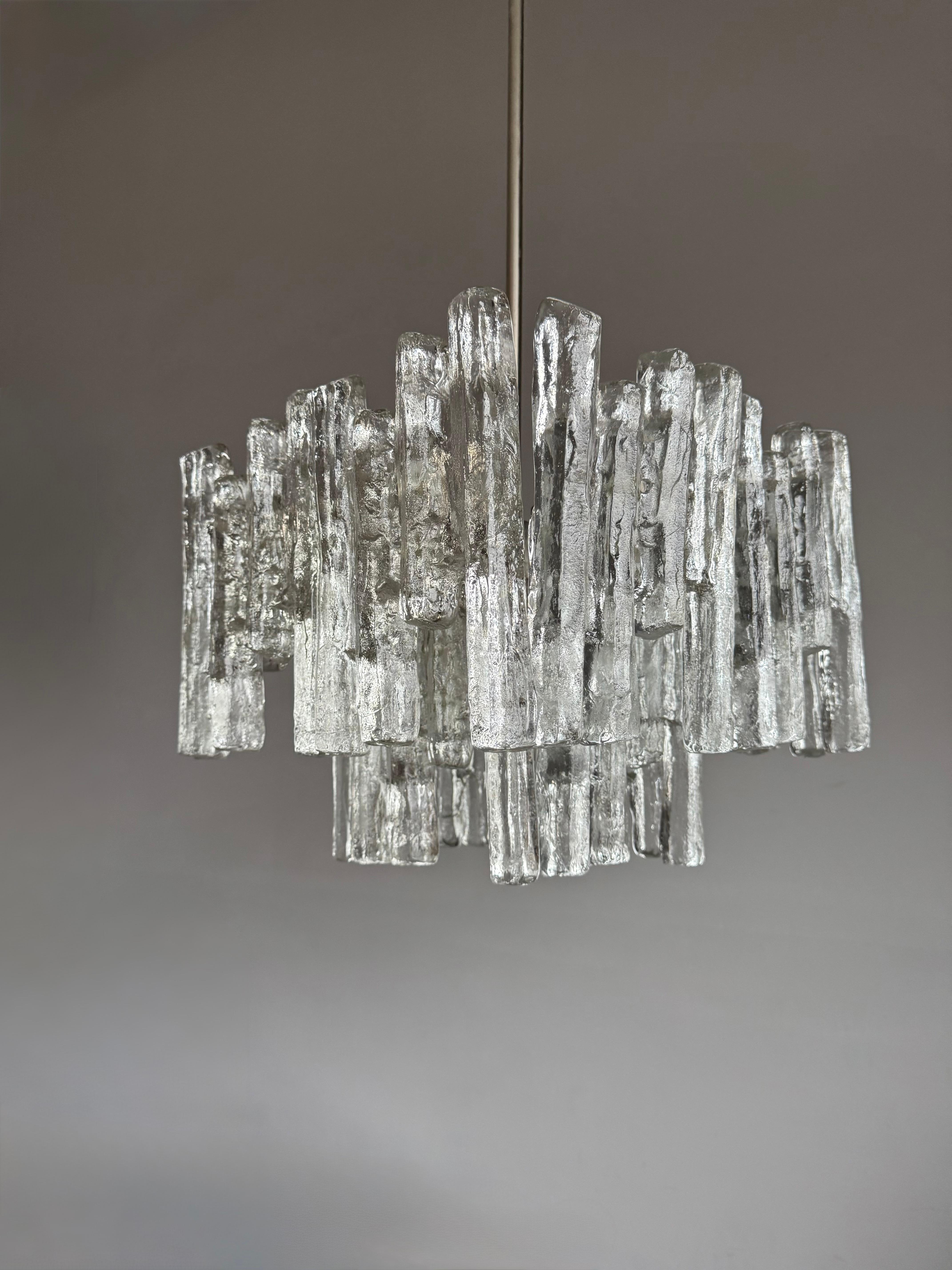 Large & Marvelous Shape Austria Kalmar Chandelier Iced Murano Glass & Nickel For Sale 2