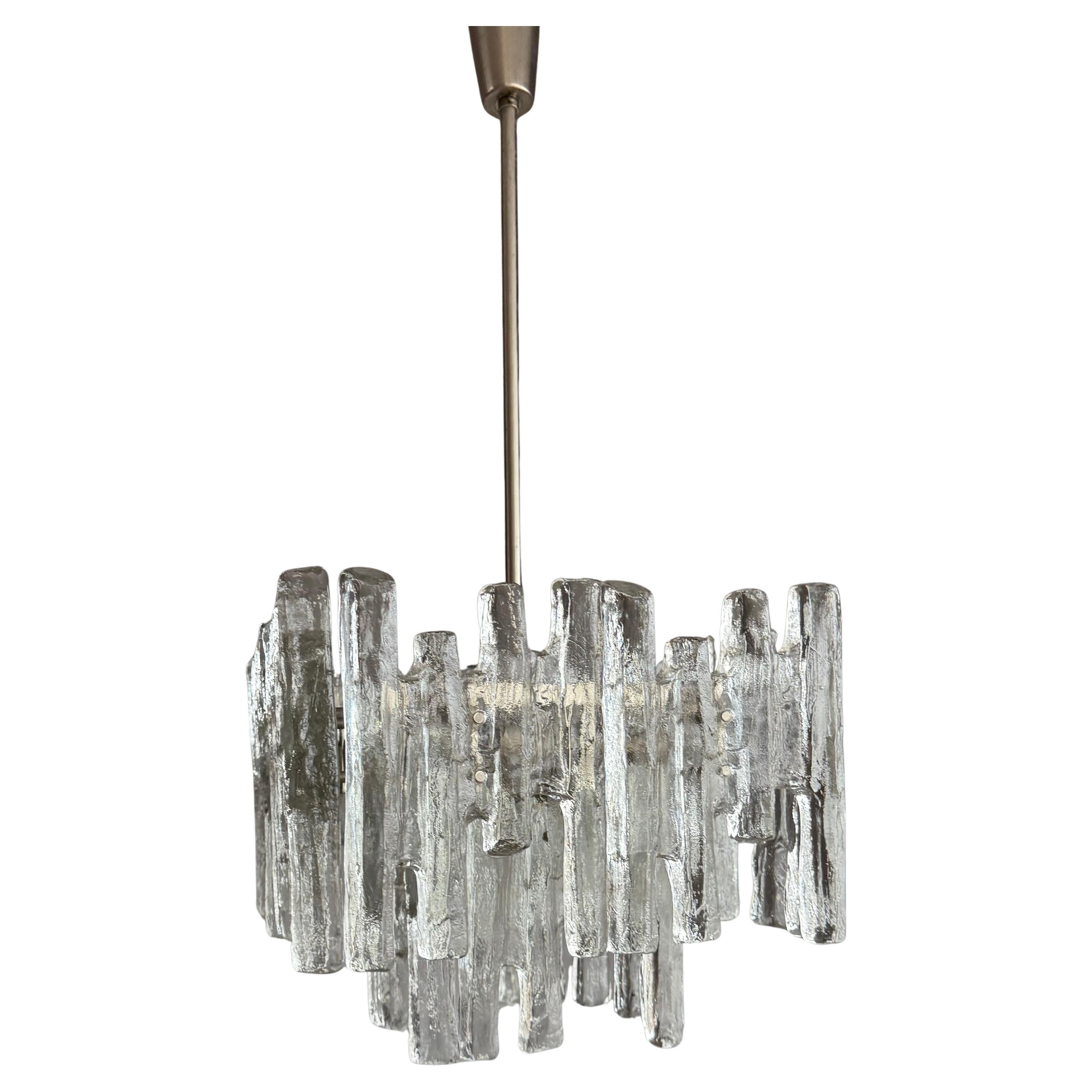 Large & Marvelous Shape Austria Kalmar Chandelier Iced Murano Glass & Nickel For Sale