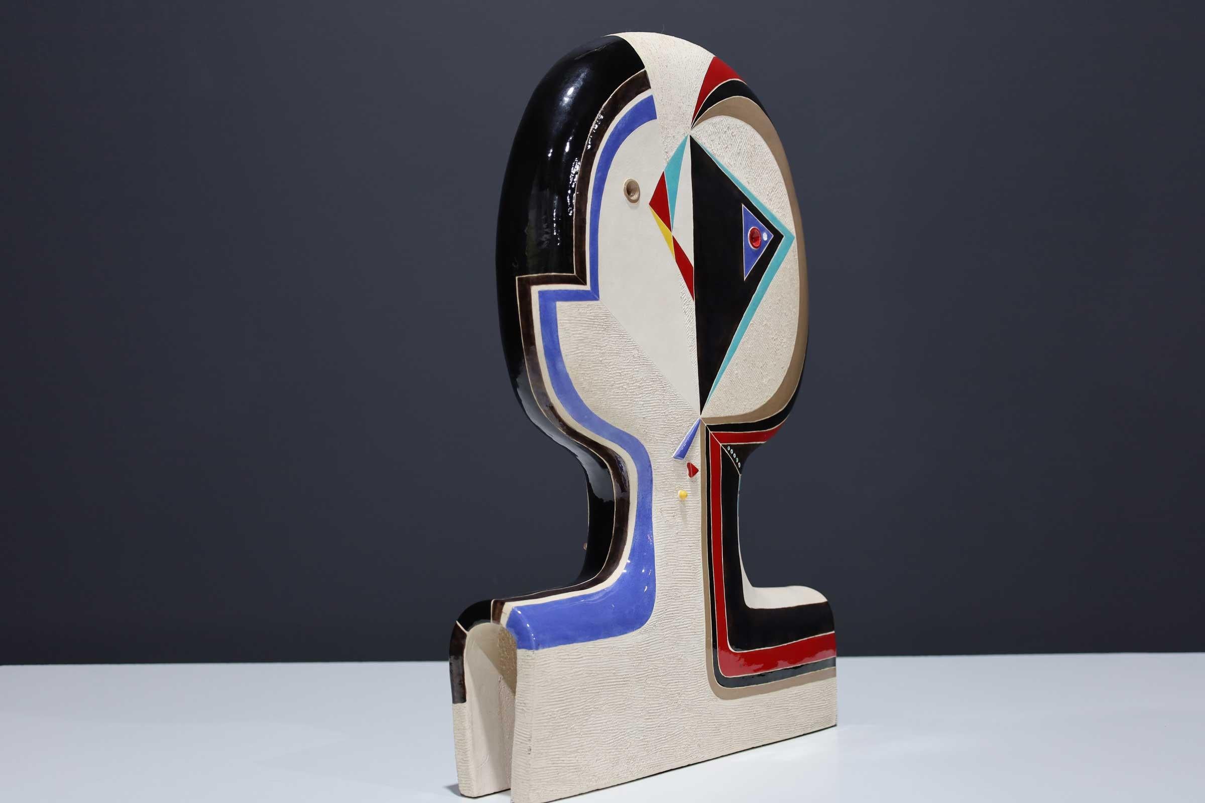 Mid-Century Modern Large Mary-Ann Prack Ceramic Face Sculpture, Picasso Style