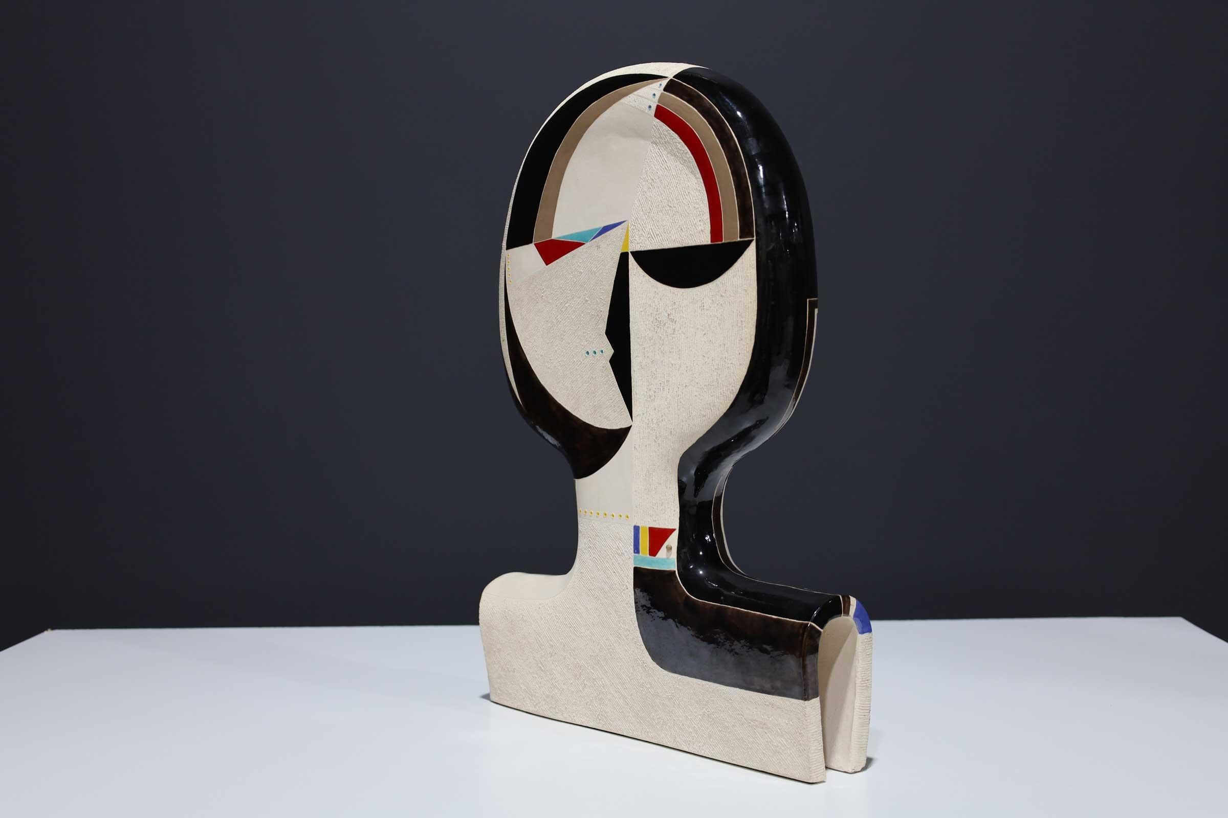 North American Large Mary-Ann Prack Ceramic Face Sculpture, Picasso Style