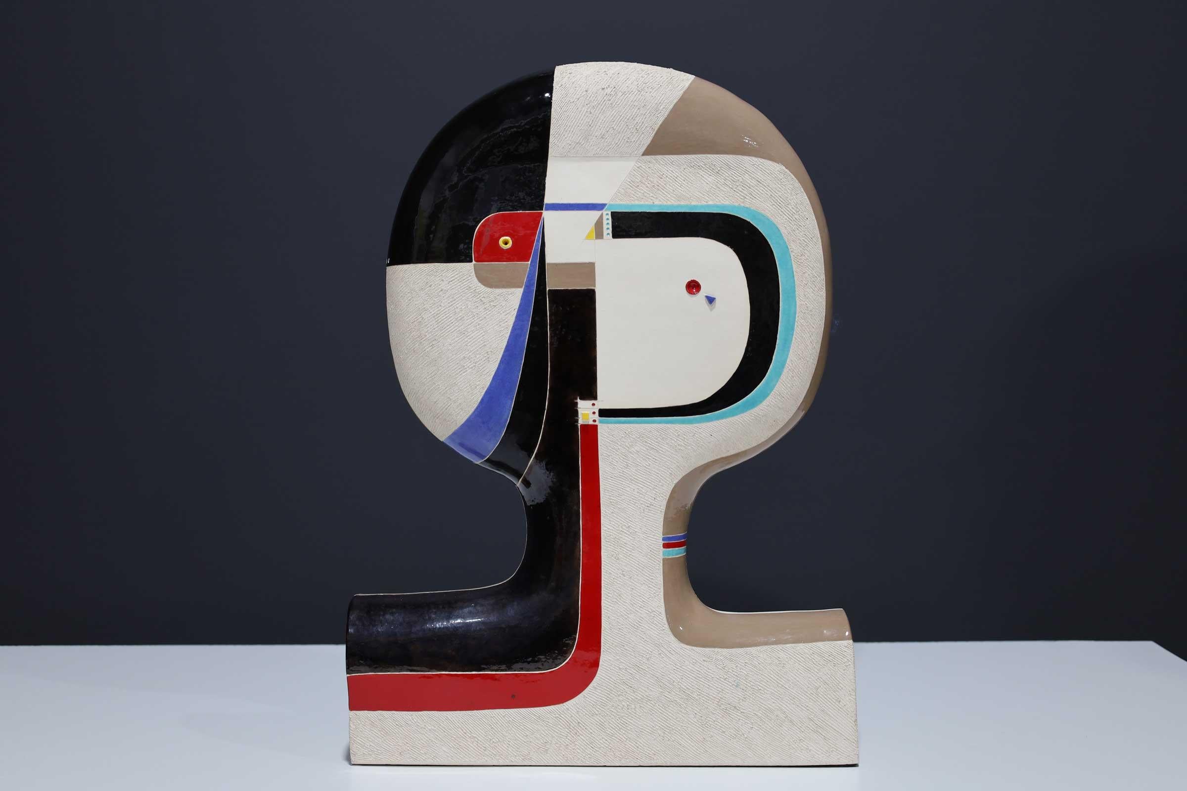 Large Mary-Ann Prack Ceramic Face Sculpture, Picasso Style In Good Condition In Dallas, TX