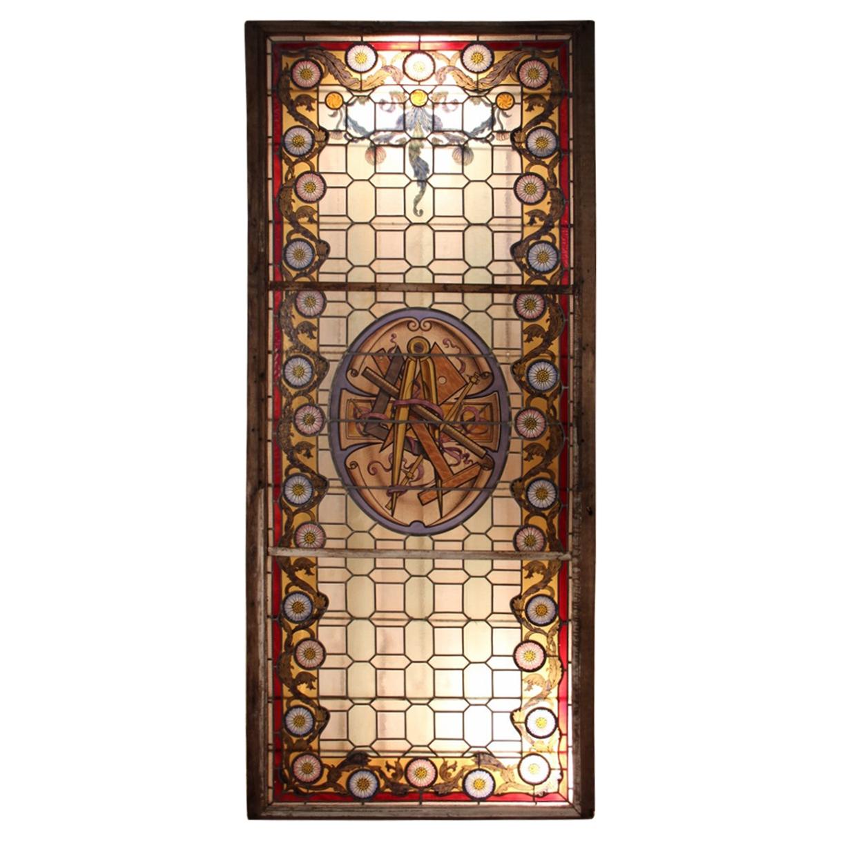 Large Masonic Stained Glass Signed from Champigneulle