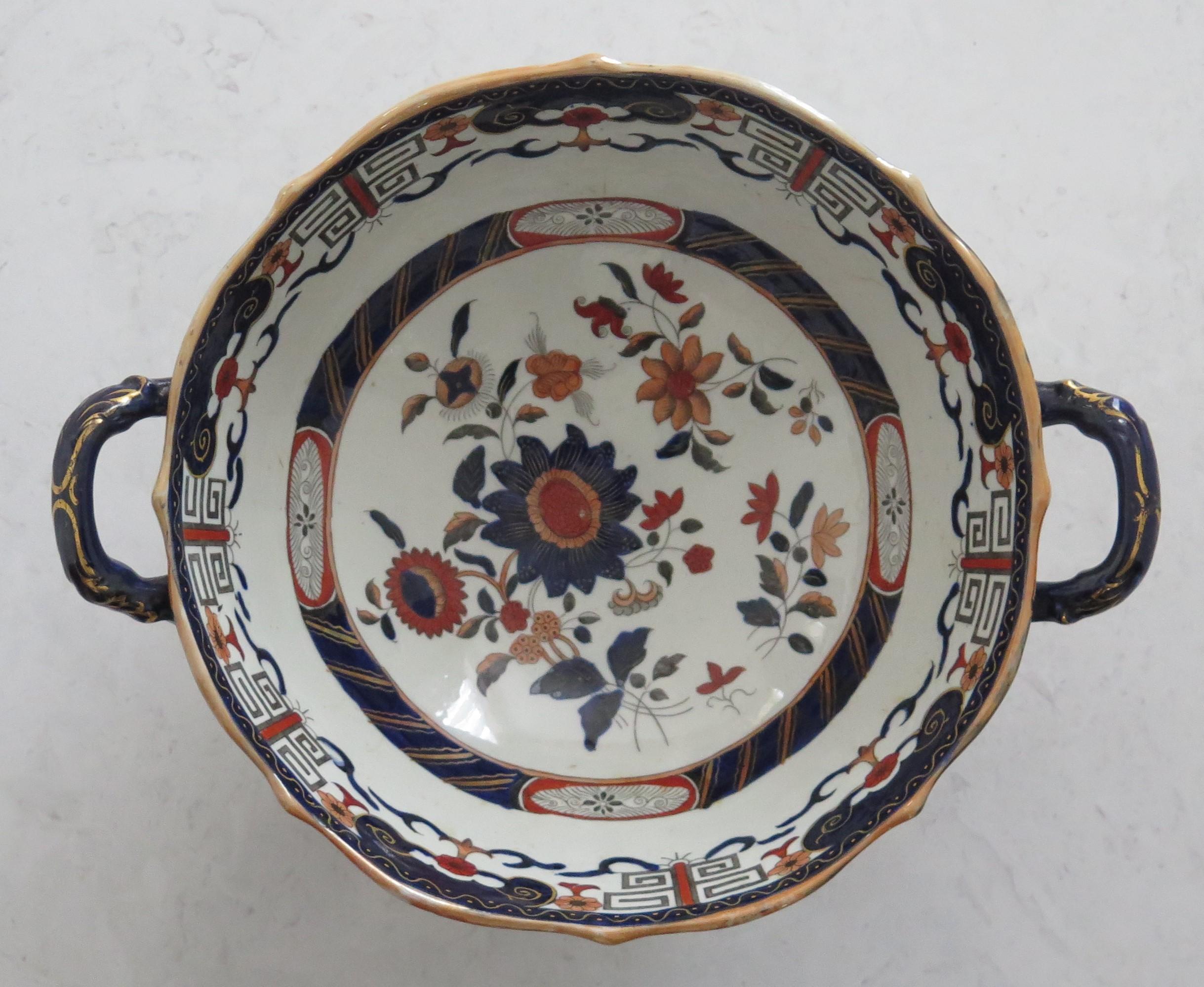 Large Mason's Ironstone Bowl in Chinoiserie Greek Key floral Pattern, circa 1838 2