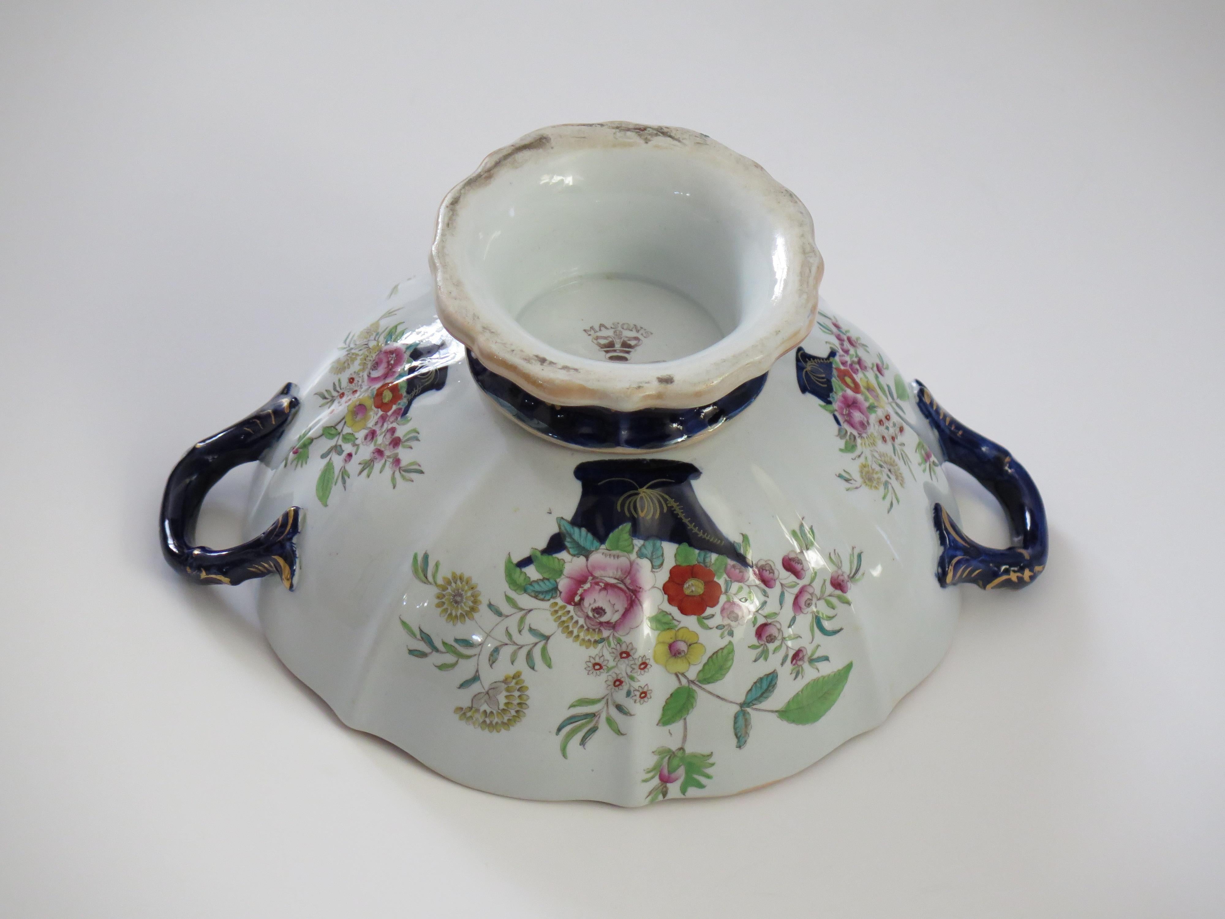 Large Masons Ironstone Punch Bowl in Curled Leaf & Flower Basket ptn, circa 1838 For Sale 6