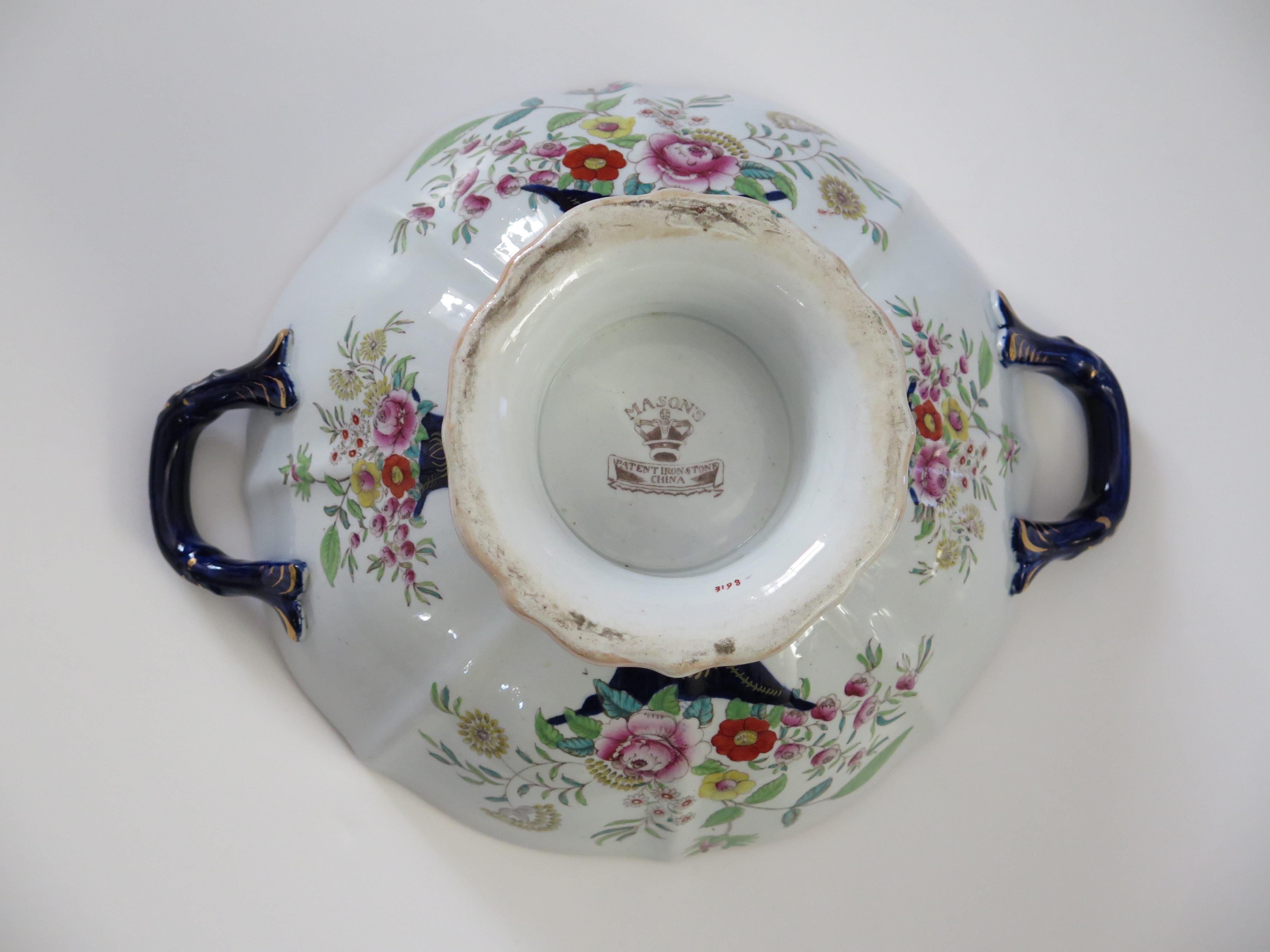 Large Masons Ironstone Punch Bowl in Curled Leaf & Flower Basket ptn, circa 1838 For Sale 7