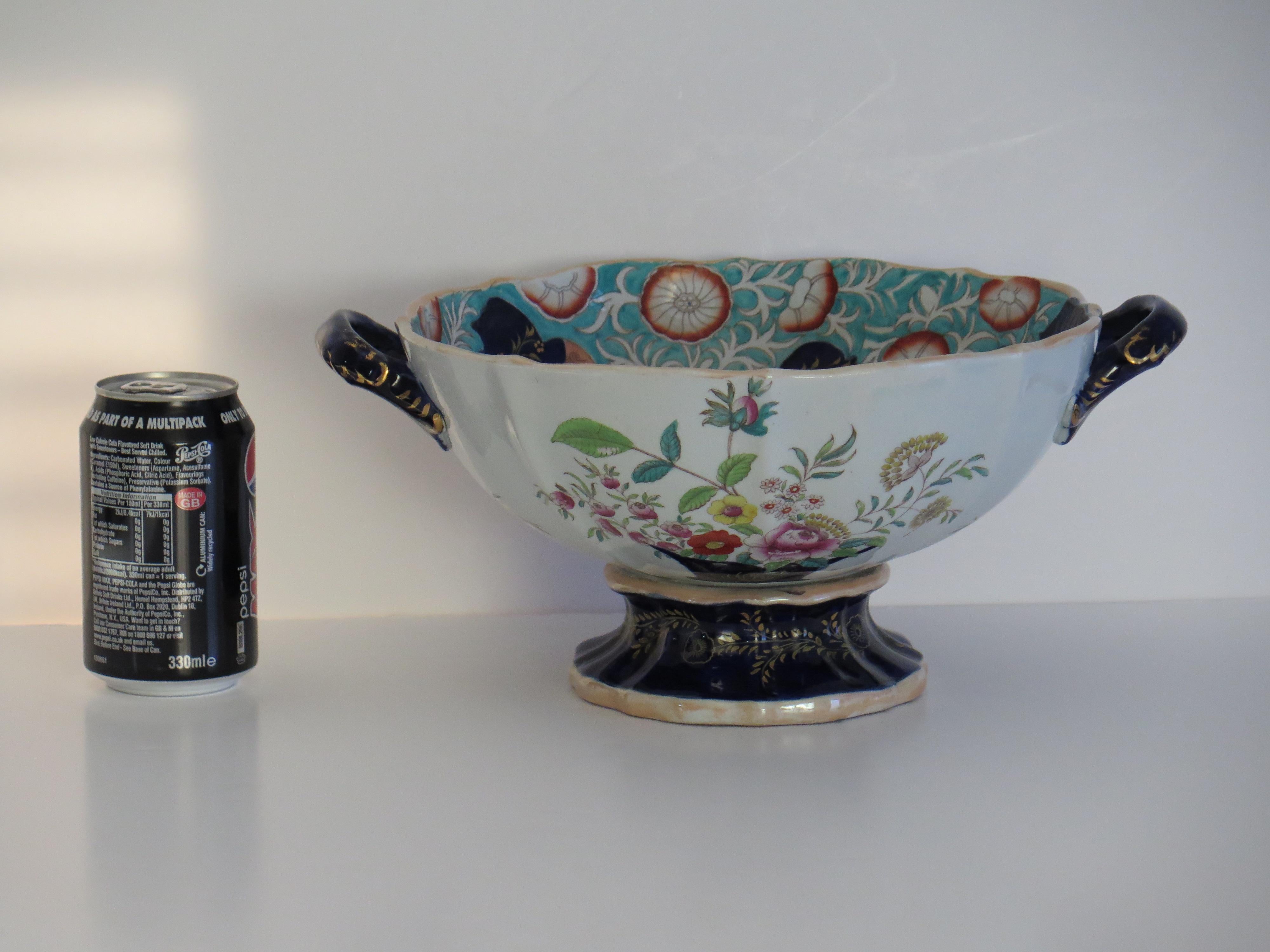 Large Masons Ironstone Punch Bowl in Curled Leaf & Flower Basket ptn, circa 1838 For Sale 10