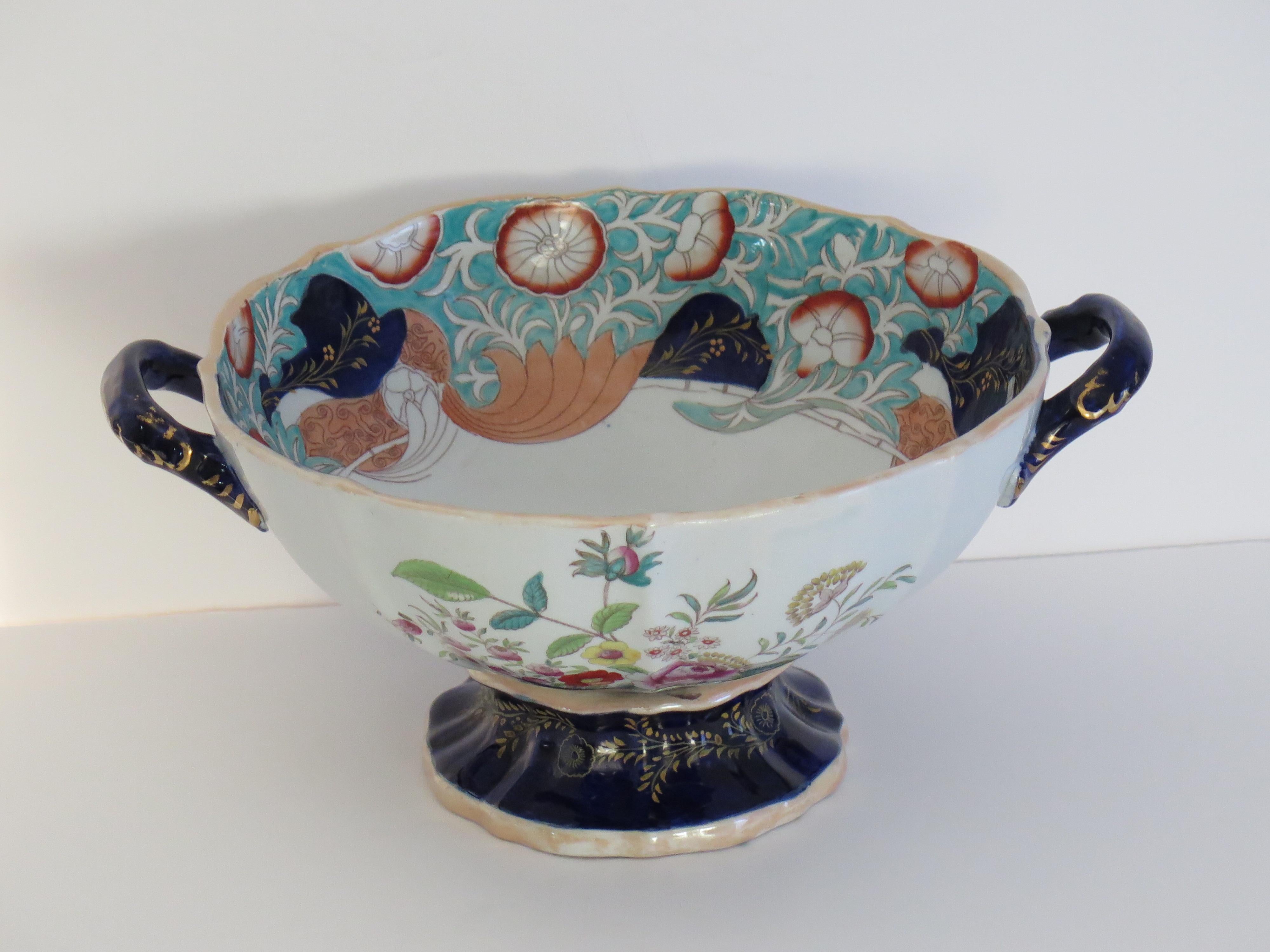 William IV Large Masons Ironstone Punch Bowl in Curled Leaf & Flower Basket ptn, circa 1838 For Sale