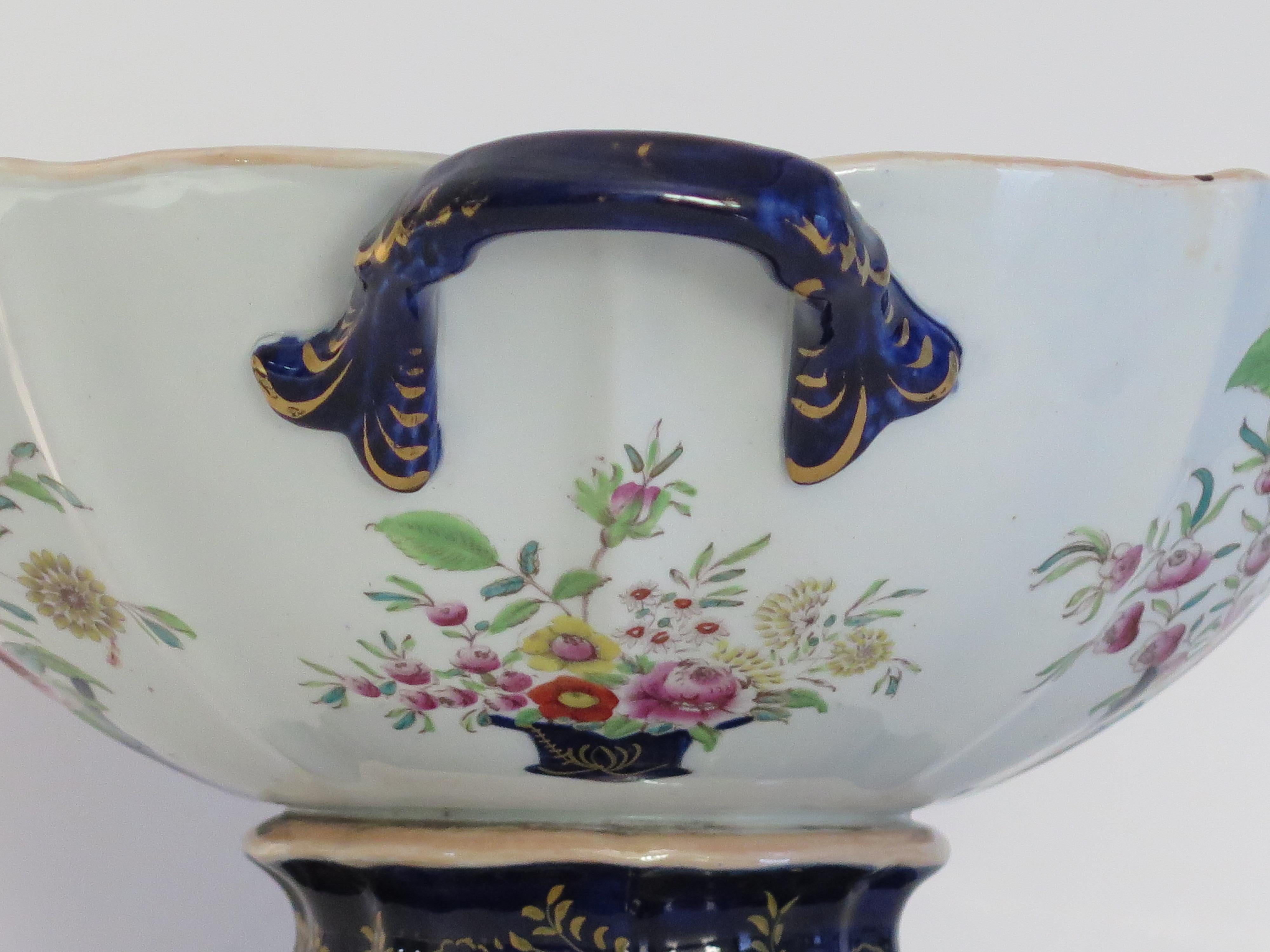 Large Masons Ironstone Punch Bowl in Curled Leaf & Flower Basket ptn, circa 1838 For Sale 1